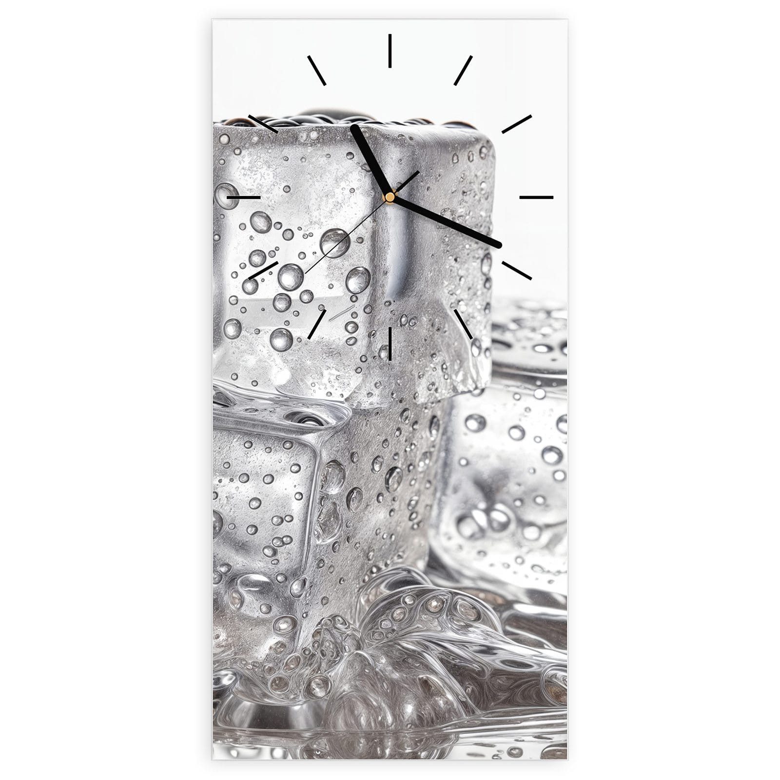 Wanduhr Glasuhr Wandkunst Größe 30 x 60 cm mit Motiv Eiswuerfel