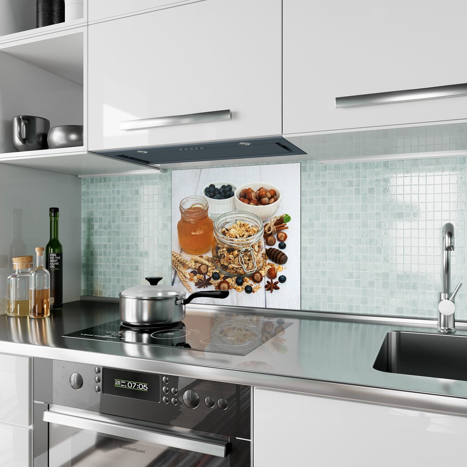 Granola Küchenrückwand und Motiv Glas Honig Spritzschutz Küchenrückwand mit Primedeco