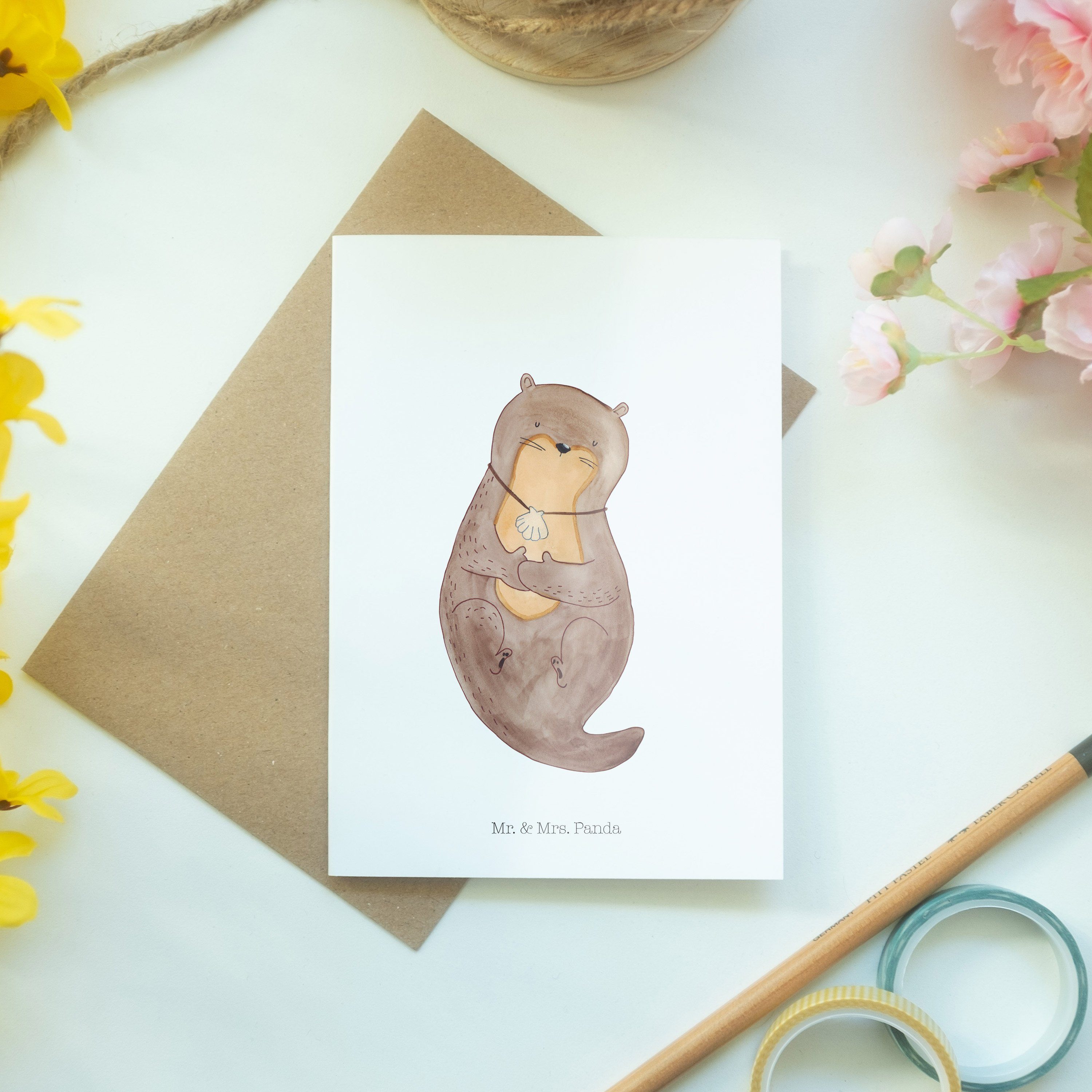 Geschenk, Mr. Otter Mrs. Grußkarte - Muschelmedaillon Karte & mit Hochzeitskarte, Weiß - Panda