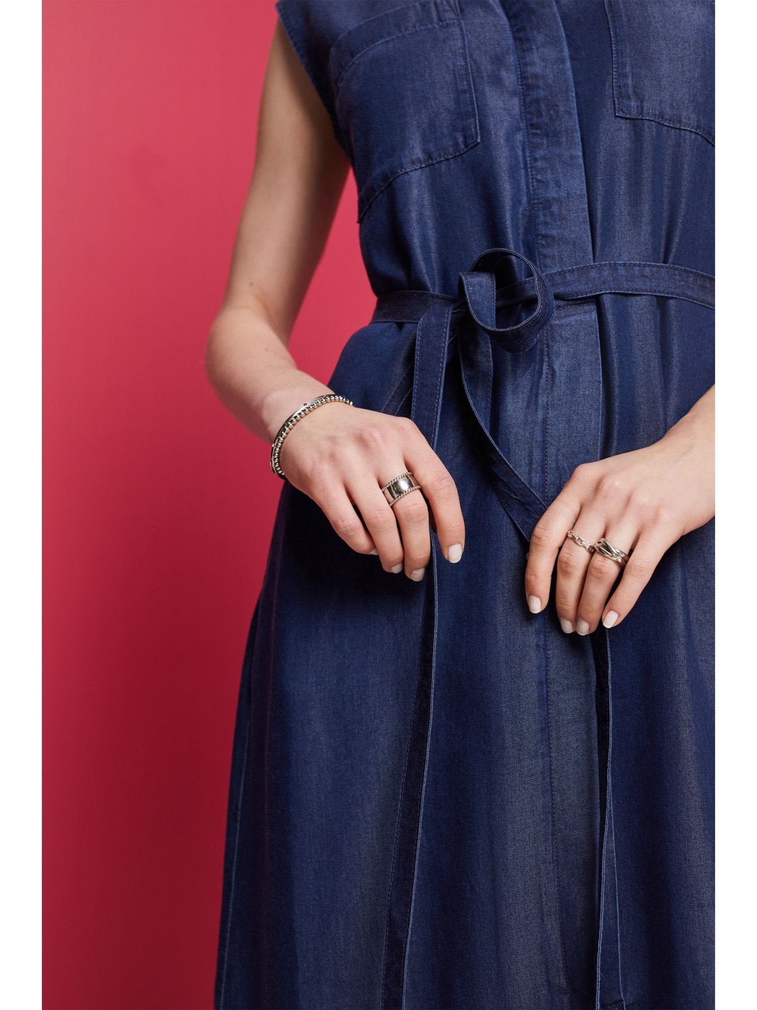 WASHED Esprit Denim TENCEL™ Collection Hemdblusenkleid Gürtel Midikleid mit BLUE DARK aus