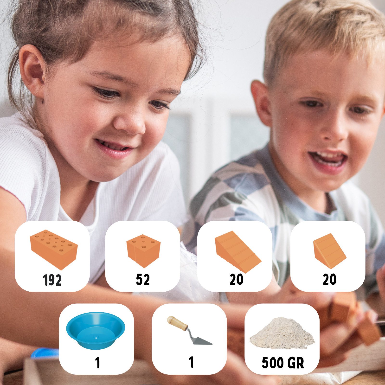 teifoc Großes Kreativset Steinbaukasten, (Bastelset mit echten Miniatur-Ziegelsteinen, 192 St., Montessori Lernspielzeug), Made in Germany