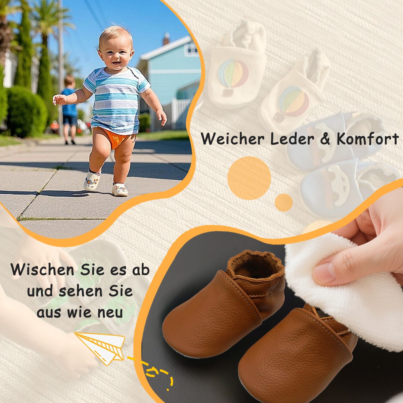 Yalion Yalion Leder Baby-Lauflernschuhe, weich, rutschfest, handgefertigt Krabbelschuh