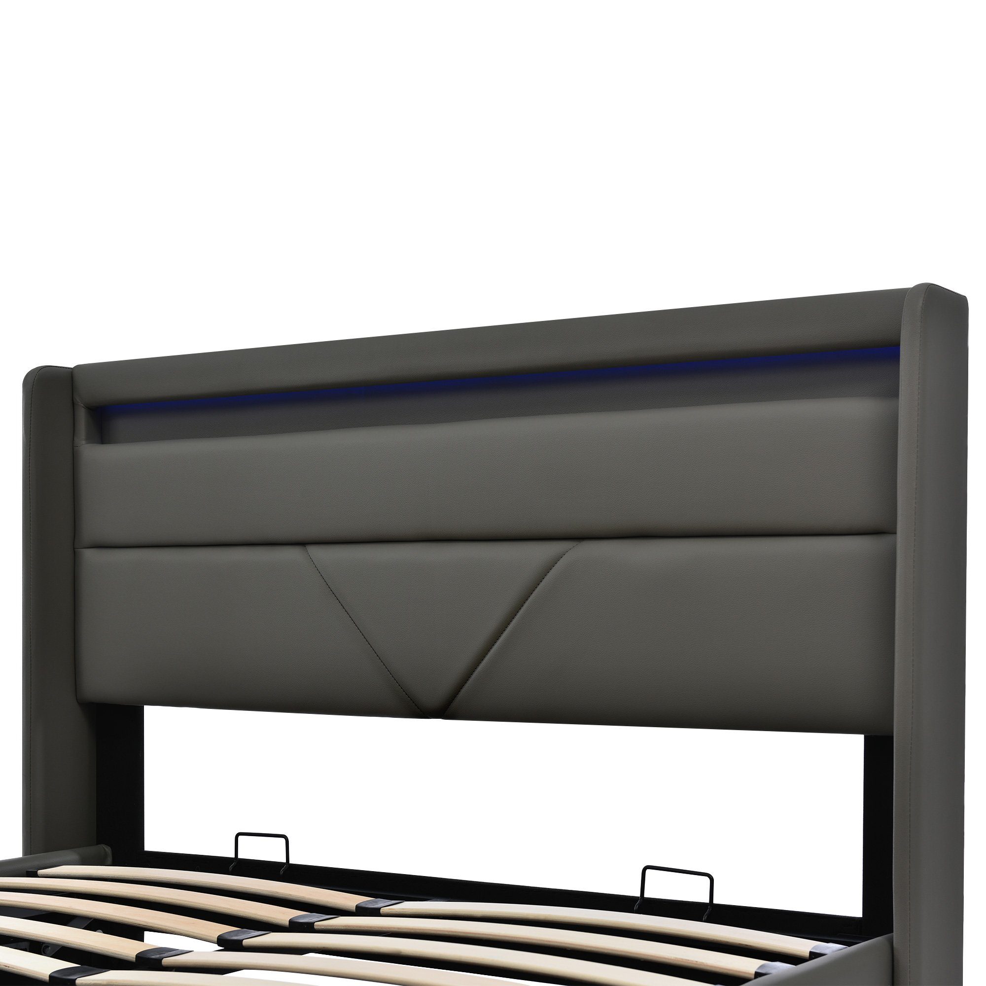 Funktionsbett, Stauraumbett mit Bettgestell LED-Beleuchtungsleiste, REDOM Polsterbett (Mit Grau Fernbedienung) Doppelbett