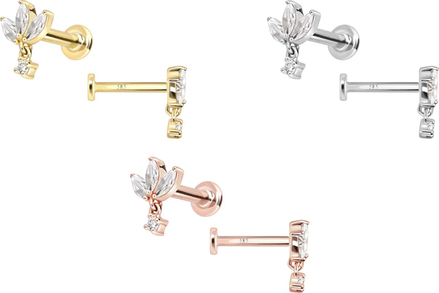 PIERCINGLINE Piercing-Set 14 Karat Gold Labret mit Push Fit MOISSANIT-LOTUSBLÜTE (Labrets, 1-tlg)