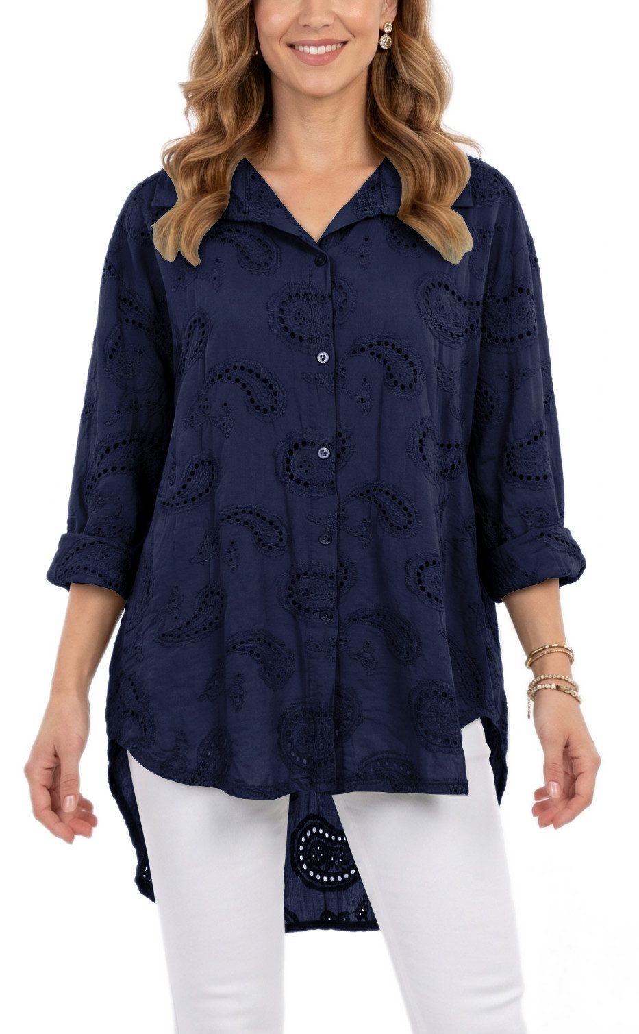 Longbluse Damen Longbluse Oversize Tunika Boho Baumwollbluse Sommerbluse