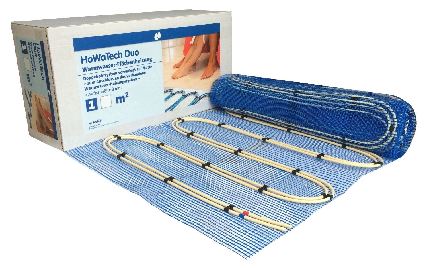 Duo 8 inkl. HoWaTech Warmwasserfußbodenheizungen E-Box Mobile Doppelrohr-Fußbodenheizung HoWaTech® Set mm