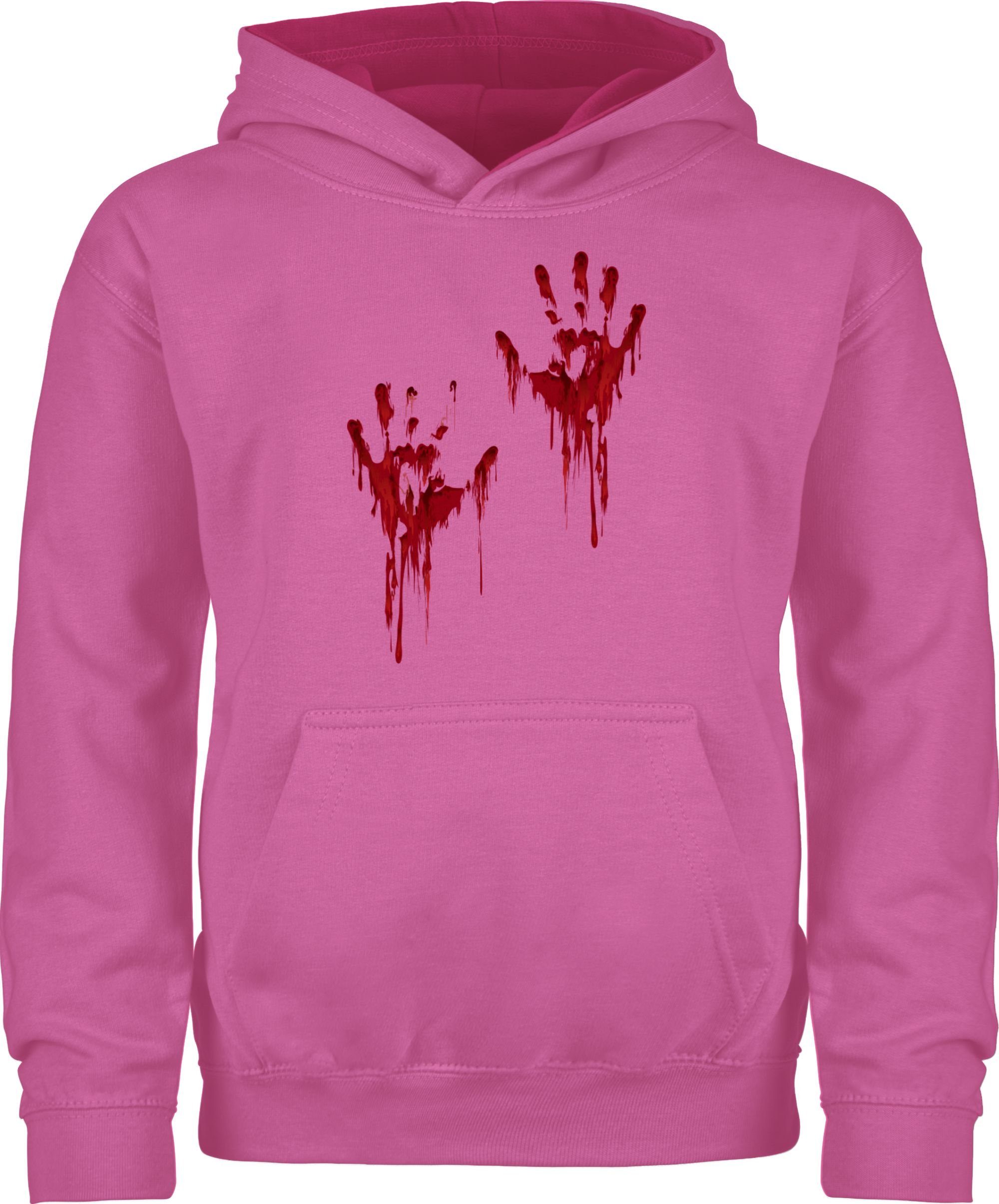 Kostüme Blutiges Blut Hände 2 Kinder Halloween Blutige Blutverschmiert Rosa/Fuchsia Blutspritzer Hoodie für Handabdruck Shirtracer H