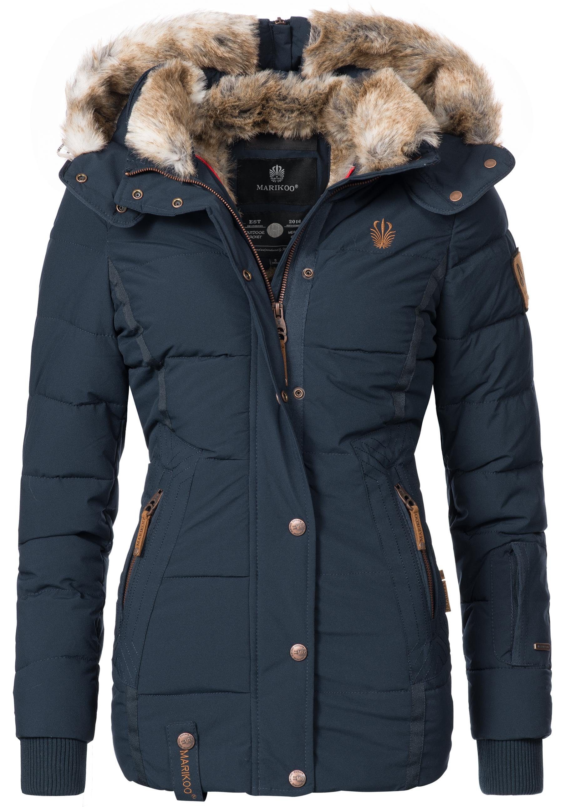 Marikoo Winterjacke Nekoo stylische Damen Steppjacke mit großer Kapuze