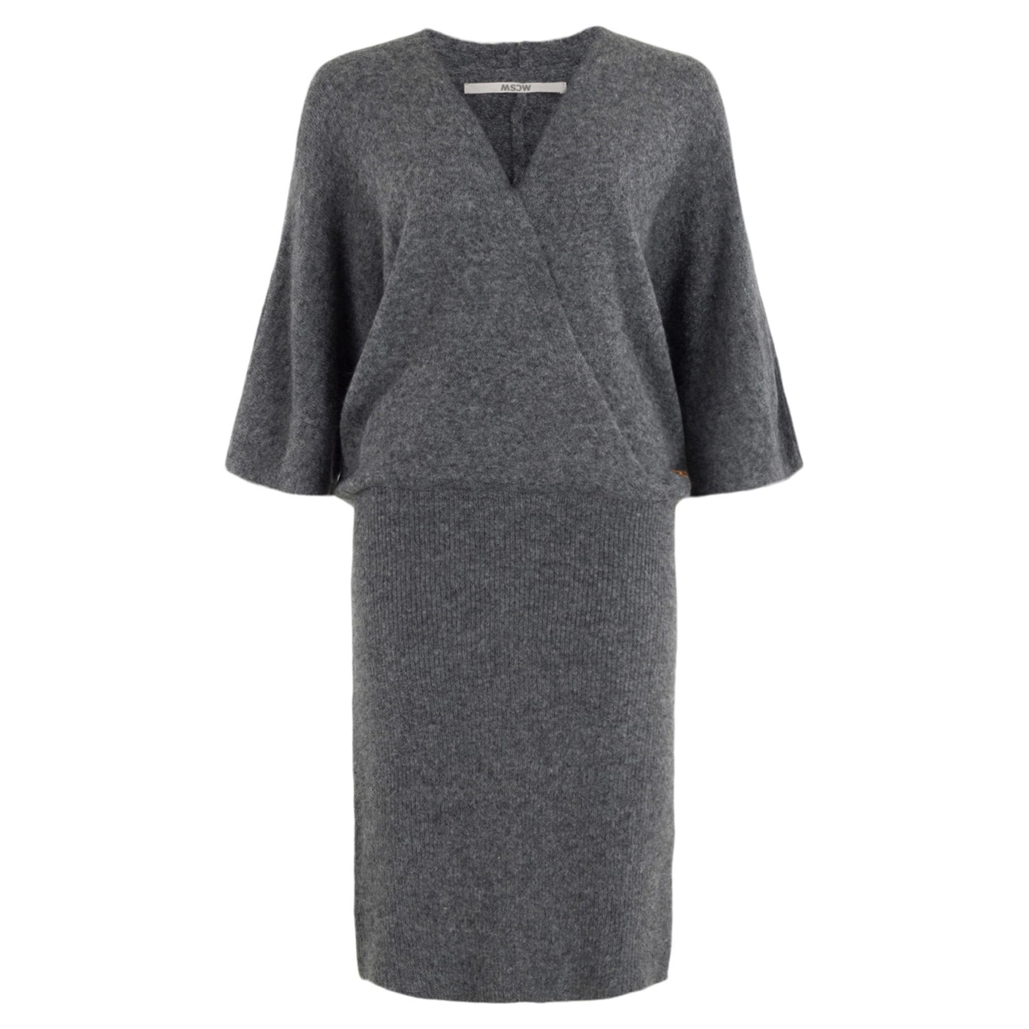 Moscow Design Strickkleid Jenetta Strickkleid mit Wickelbund in Anthrazit meliert