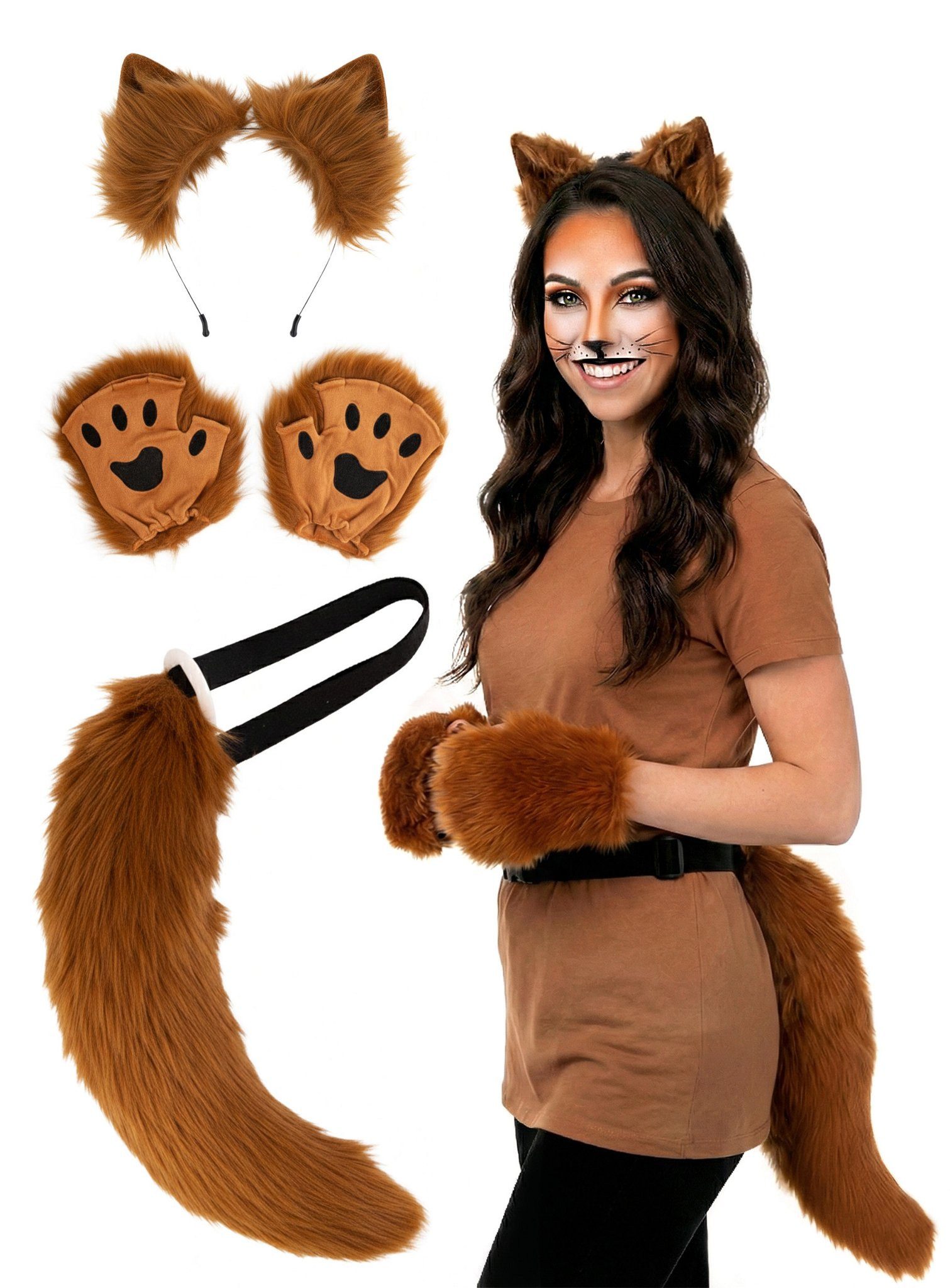 Metamorph Kostüm Fuchs - Tierkostüm Katze Karneval Faschingskostüm, Einfach mit Kleidung der gleichen Farbe kombinieren – fertig ist Dei