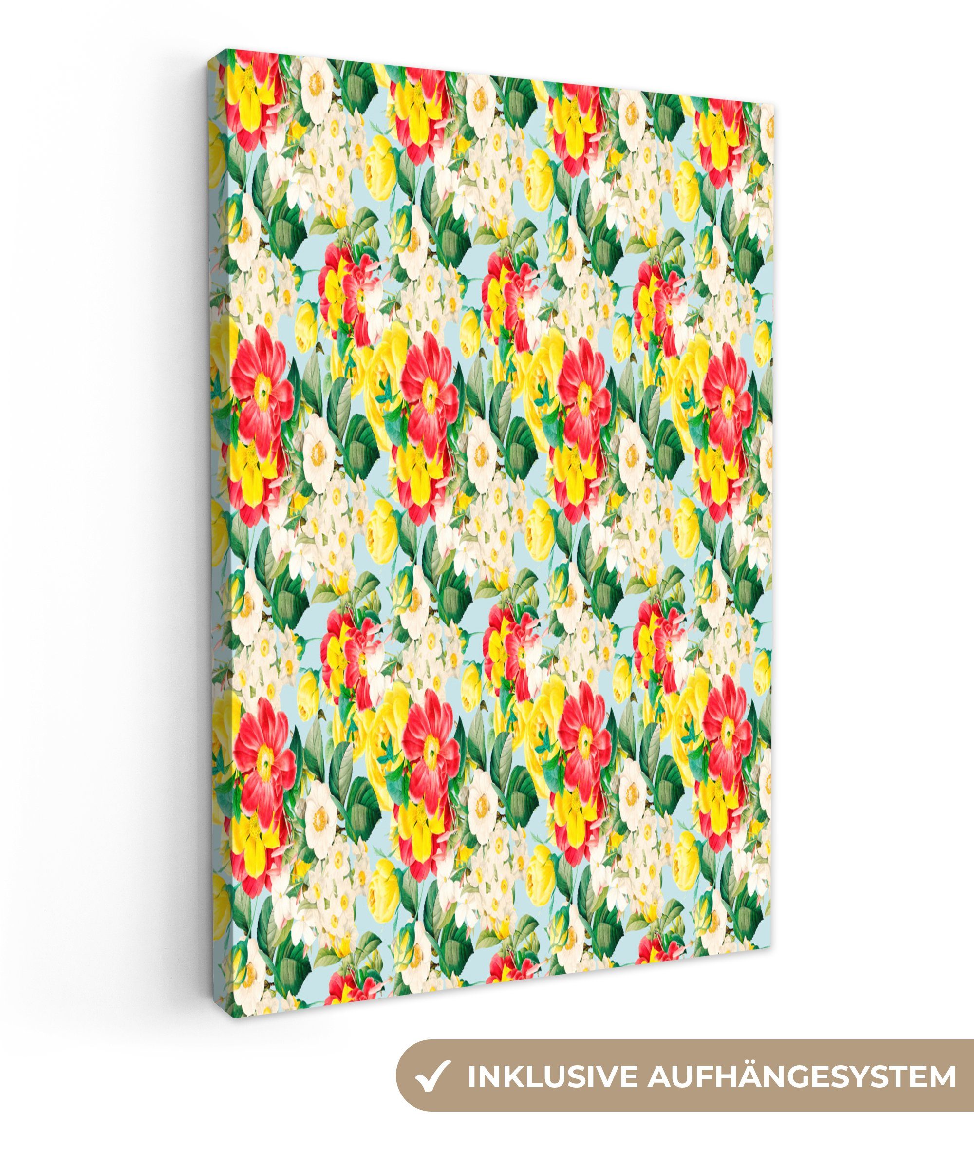 OneMillionCanvasses® Leinwandbild Blumen - Rosen - Farben - Muster, (1 St), Leinwandbild fertig bespannt inkl. Zackenaufhänger, Gemälde, 20x30 cm