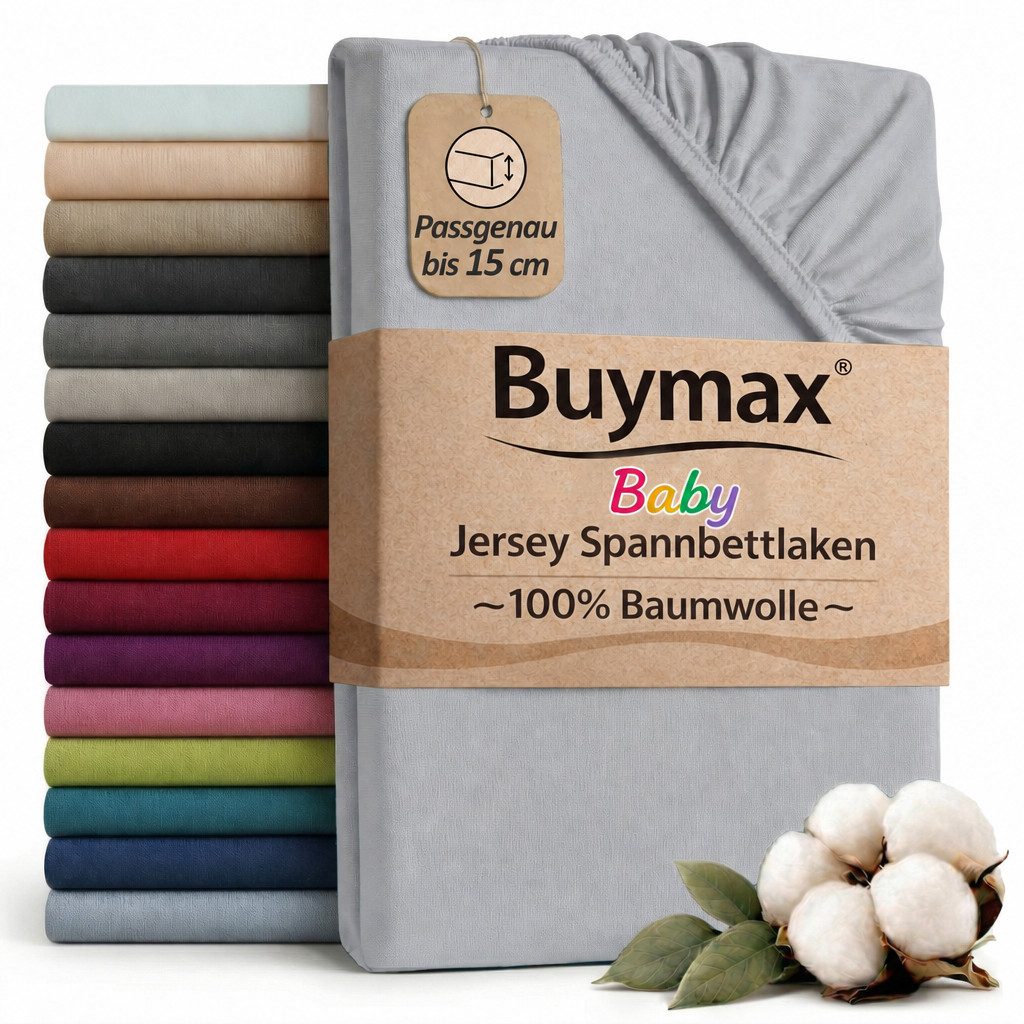 Buymax Spannbettlaken Babybett Kinderbett 60x120cm 70x140cm, Jersey 100% Baumwolle, Gummizug: Rundumgummi, (1 Stück), bis 15 cm Matratzenhöhe, weich, atmungsaktiv, hautfreundlich
