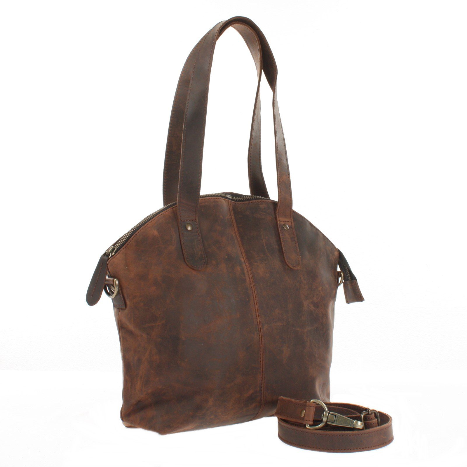 LECONI Schultertasche Shopper Damen Handtasche Ledertasche Henkeltasche Echt Leder LE0060, Echtleder – Henkel & langer Trageriemen – 33×30×10 cm