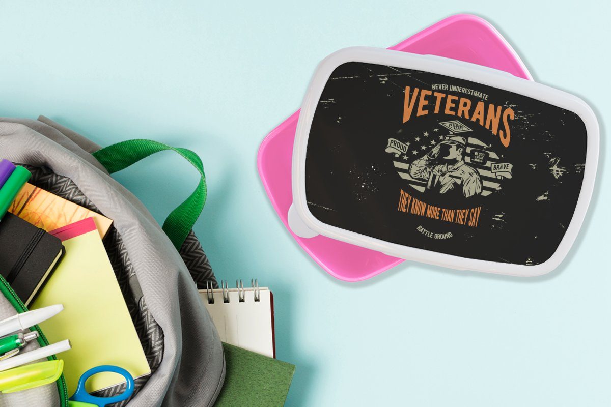 MuchoWow Lunchbox Amerika - Militär rosa Brotdose für - Kunststoff (2-tlg), Kunststoff, Brotbox Mädchen, Snackbox, Retro, Kinder, Erwachsene