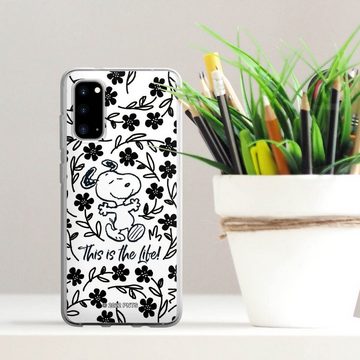 DeinDesign Handyhülle Peanuts Blumen Snoopy Snoopy Black and White This Is The Life, Samsung Galaxy S20 Silikon Hülle Bumper Case Handy Schutzhülle
