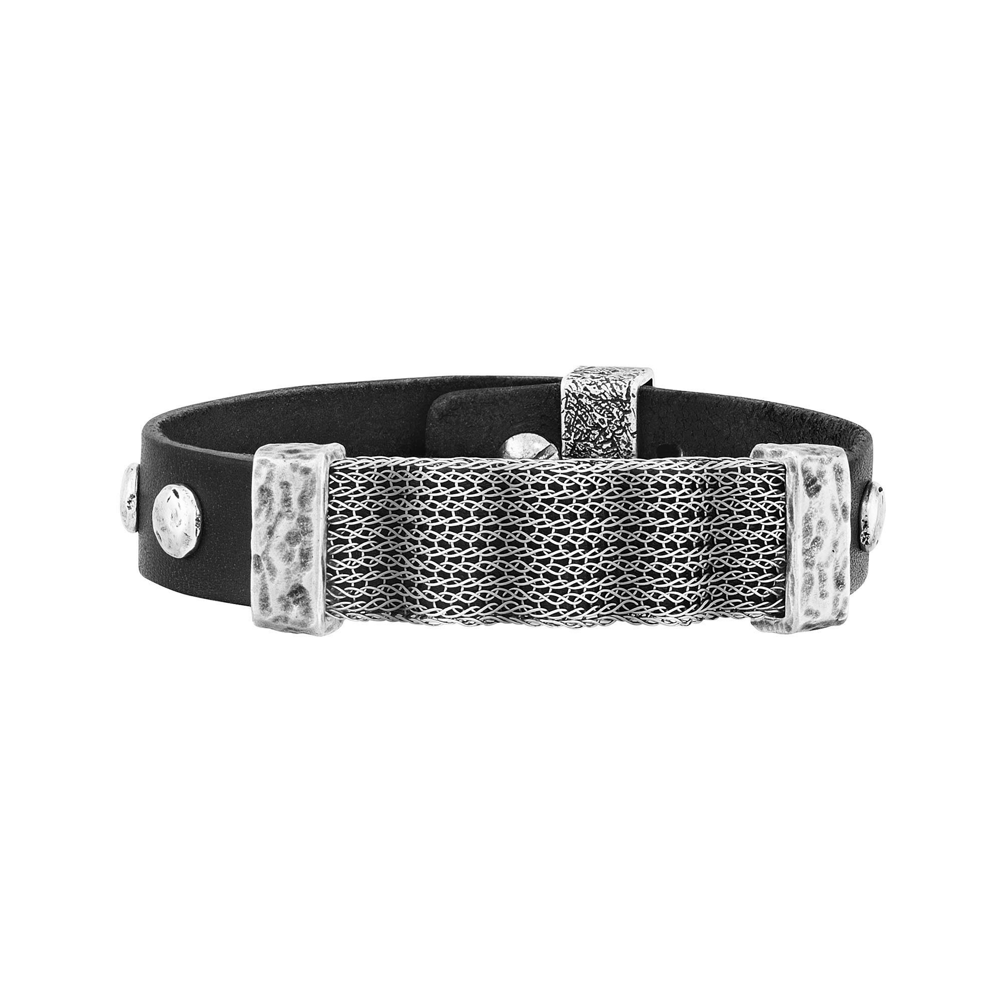 SEVEN-24 Armband Edelstahl mit schwarzem Leder