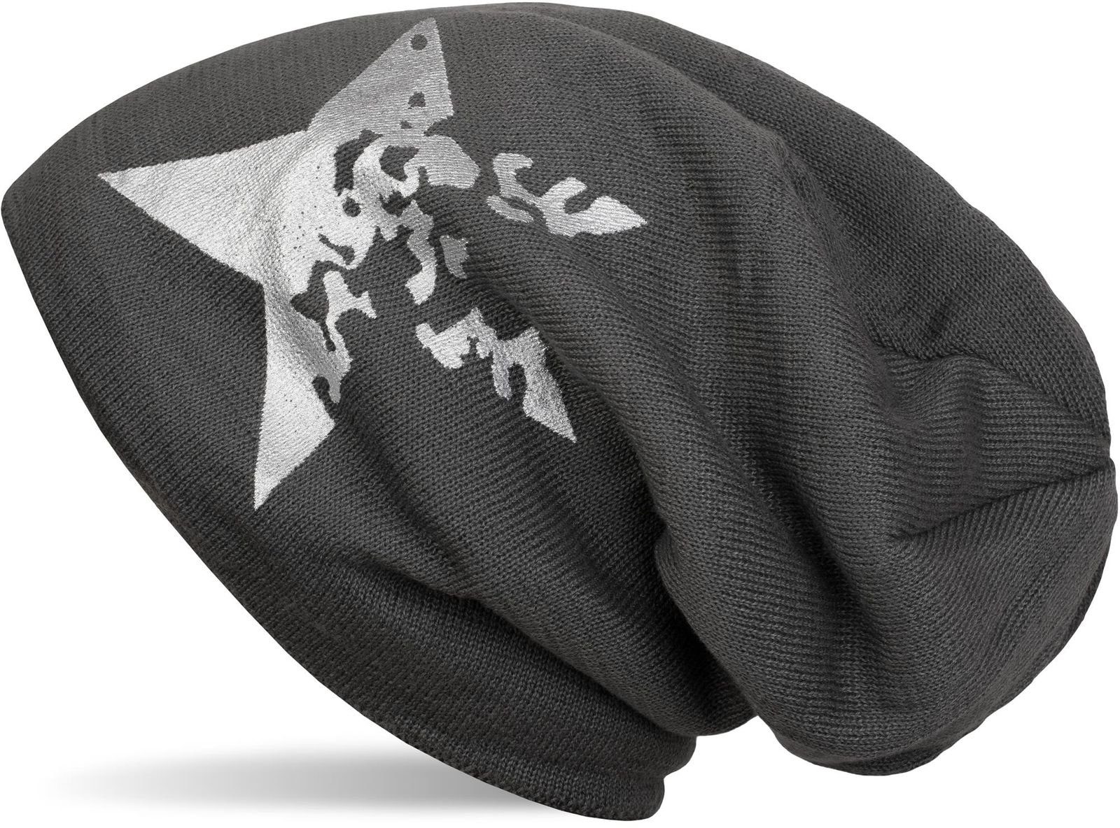 styleBREAKER Strickmütze Feinstrick Beanie mit Vintage Stern (1-St)