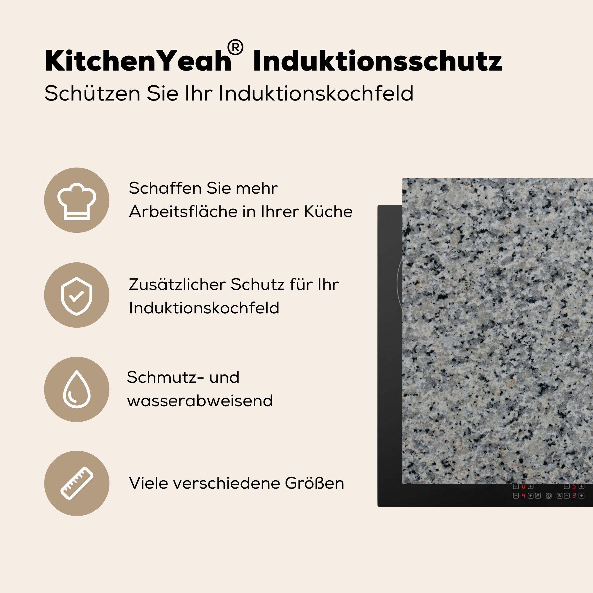 MuchoWow Herdblende-/Abdeckplatte Schwarz - - cm, - küche (1 Arbeitsplatte tlg), Ceranfeldabdeckung, Kristall, Vinyl, Grau für Granit 78x78