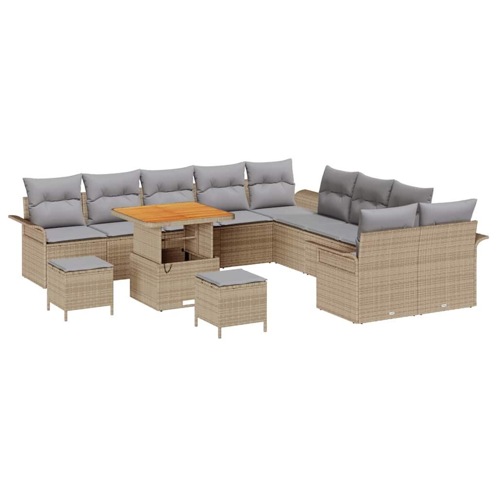 vidaXL Gartenlounge-Set Gartensofa-set mit Kissen 13 pcs Beige Poly-Rattan, (13-tlg)