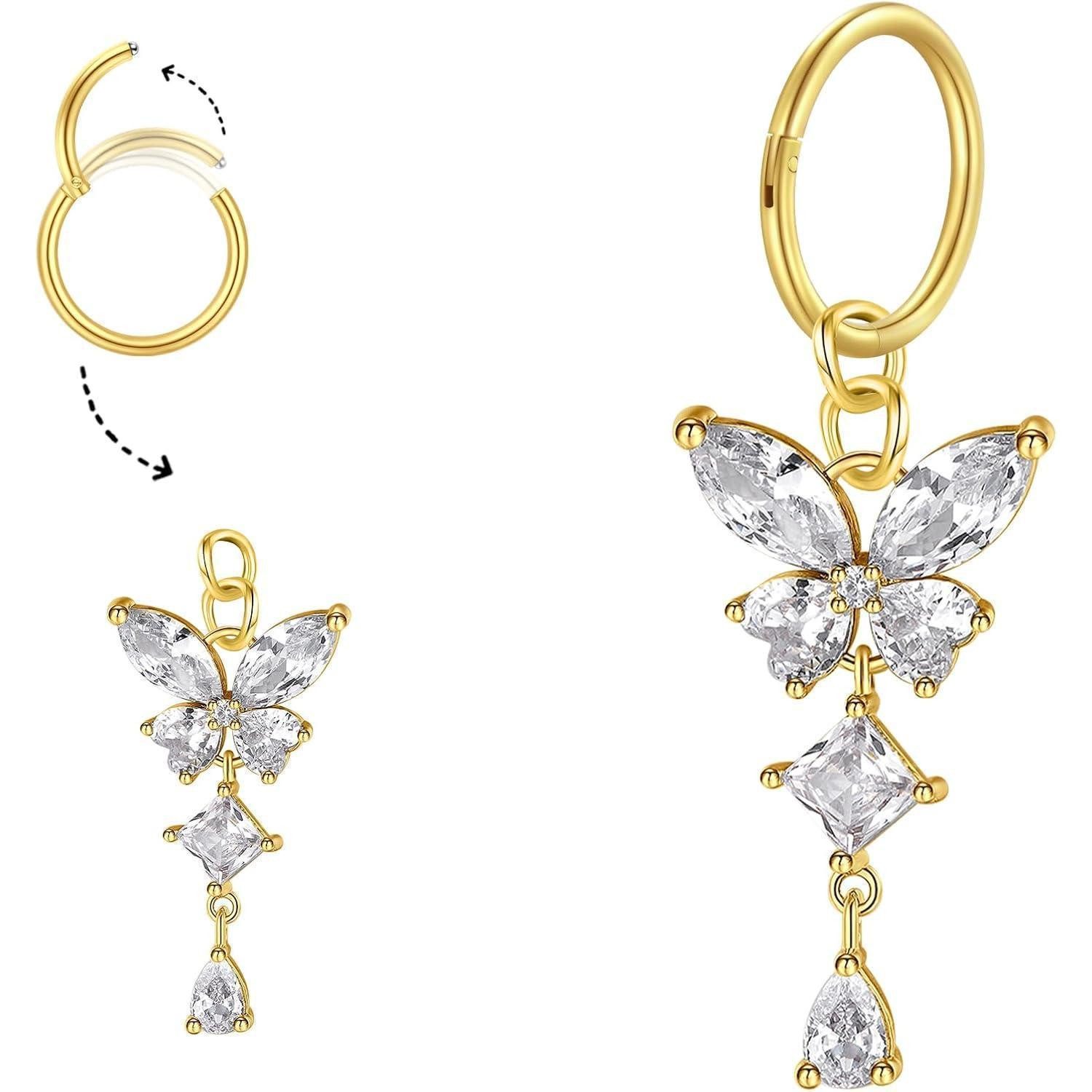 LuxusKollektion Bauchnabelpiercing Bauchnabelpiercing Gold 14G 10MM Bar KCD-Gold-Schmetterling