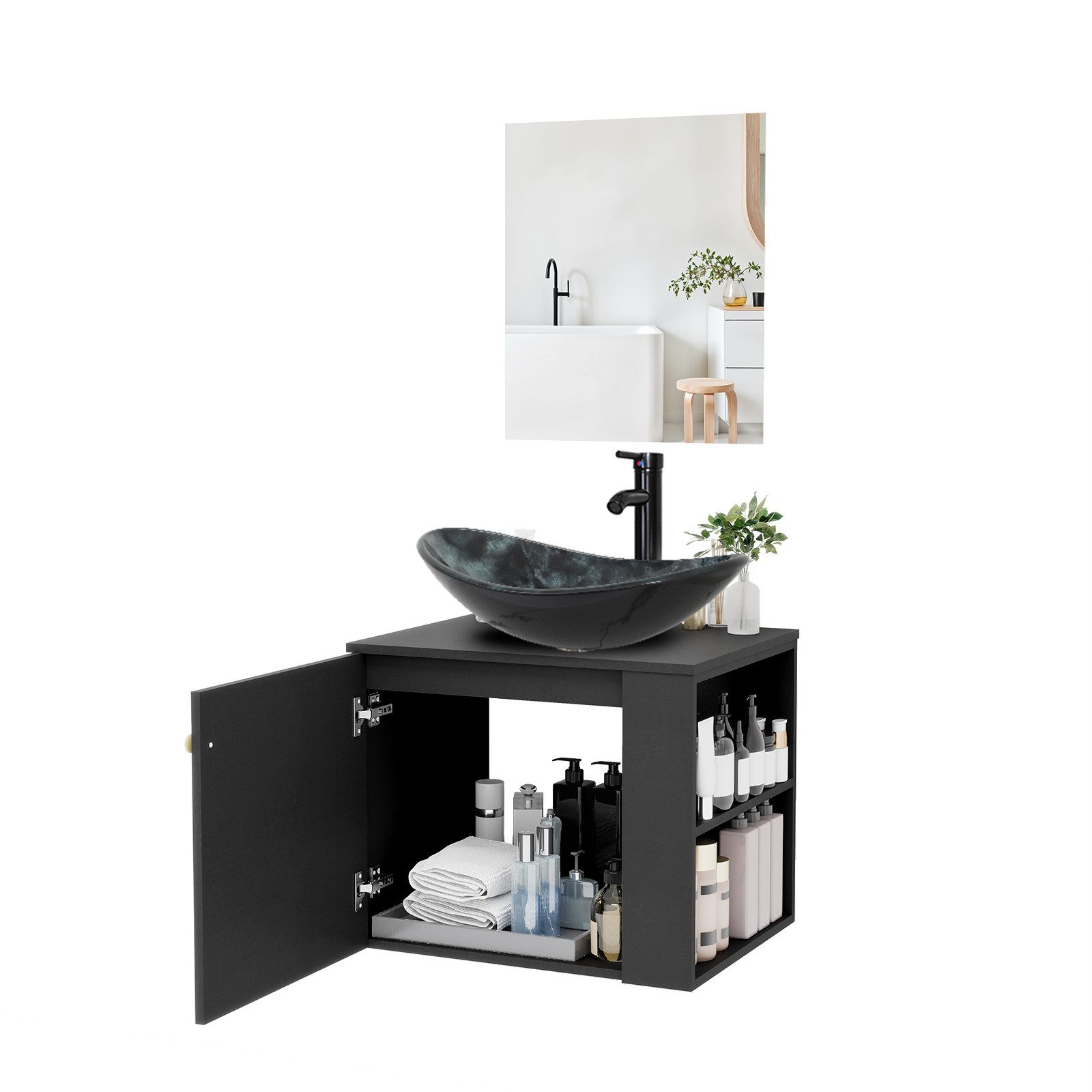 Puluomis Badezimmer-Set Badezimmerschrank mit Spiegel Waschbeckenunterschra günstig online kaufen