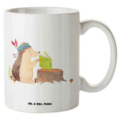 Mr. & Mrs. Panda Tasse Igel mit Federkopfschmuck - Weiß - Geschenk, Tiere, Waldtiere, Groß, XL Tasse Keramik