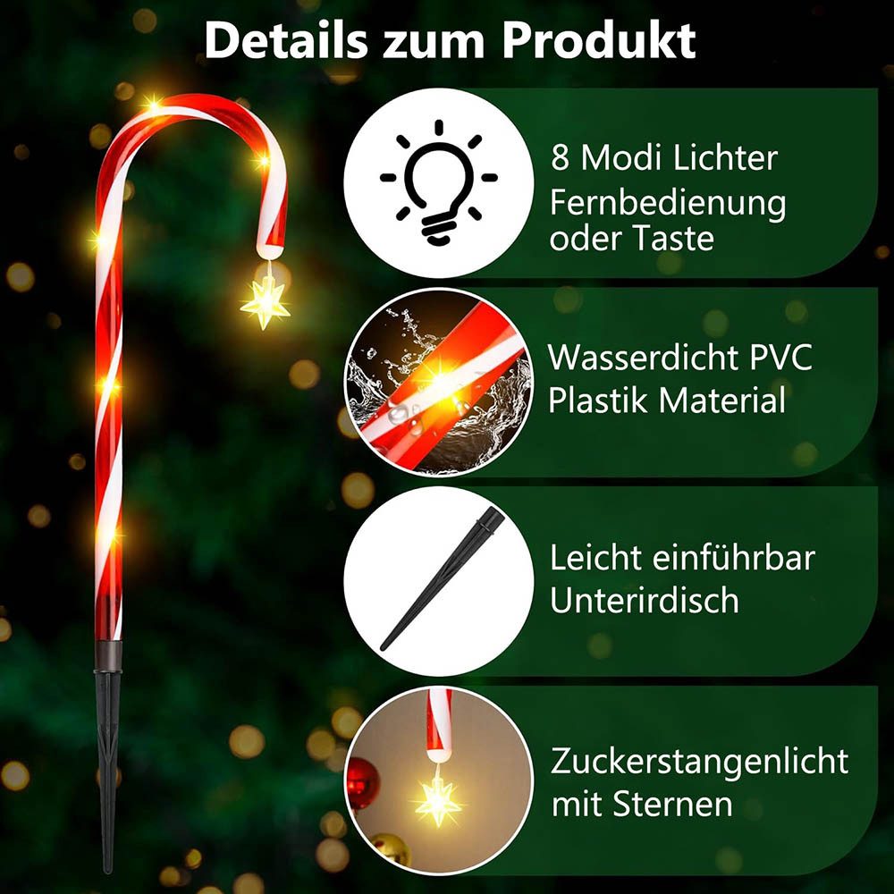 Jibenhome LED-Lichterkette Weihnachts-Zuckerstangen Lichterketten Weihnachts-Weglichter, mit Fernbedienung, Batteriebetrieben, Warmweiß
