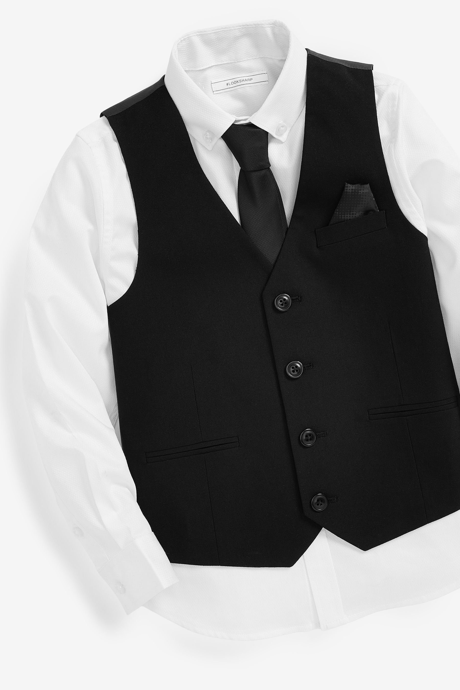 Set Next Black Plain Weste & Shirt Waistcoat, (3-tlg) Tie Anzugweste