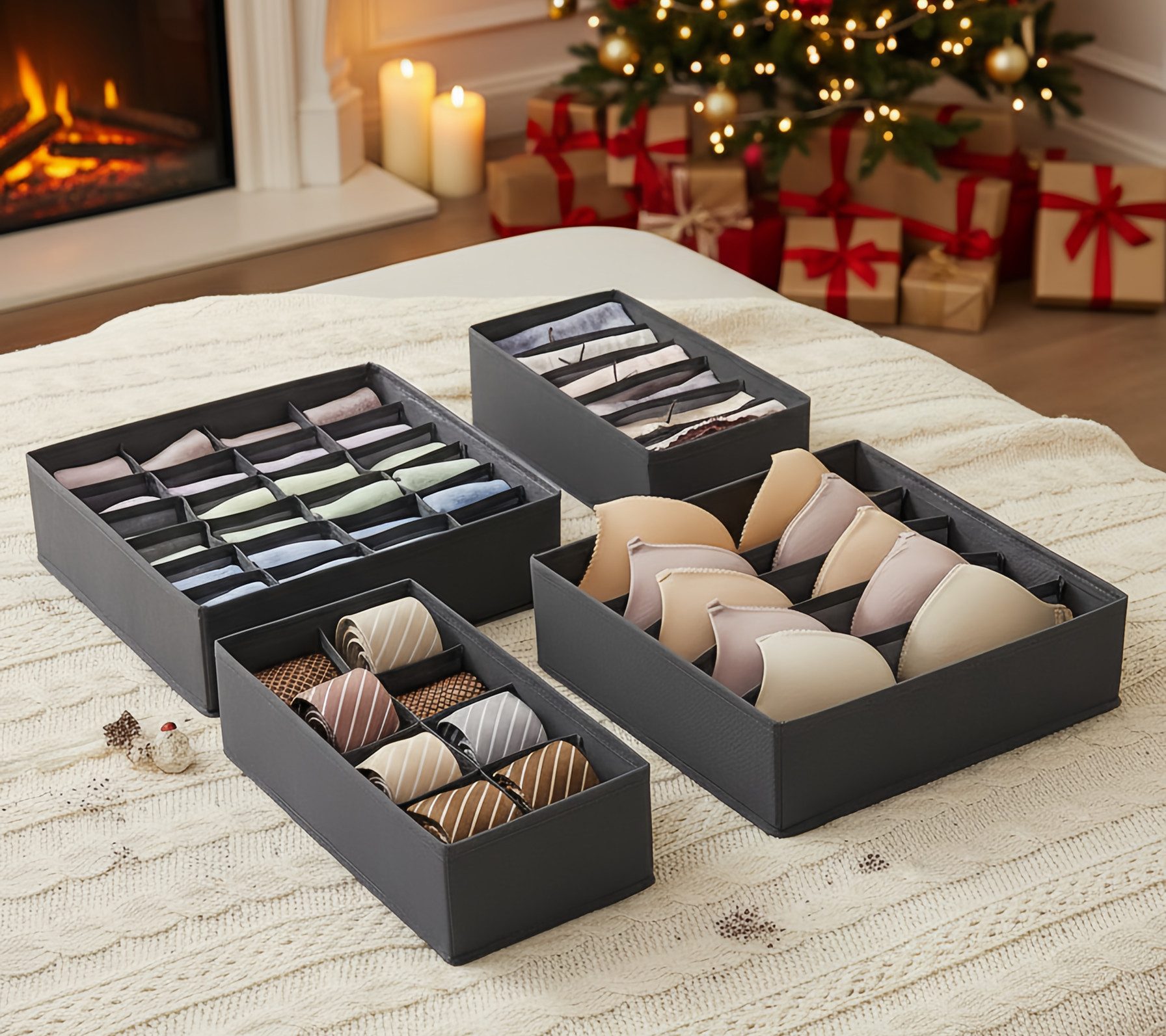 SONGMICS Хранилищаsbox Schubladen-Organizer (4 St), Unterwäsche-Organizer 4er Set, faltbar, Ordnungssystem, Stoffboxen