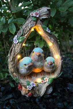 Arnusa Gartenfigur Solar Gartendekoration Baumstamm mit Vögel 30 cm Figur