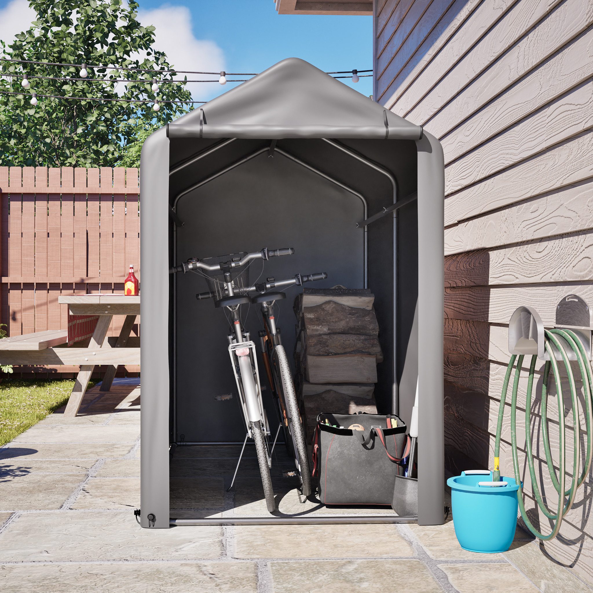 Blossom Garage Allwetter-Zeltgarage wasserdichten Garagenzelt Fahrradgarage aus Stahl (100x187x160 cm), Geräteschuppen mit Rolltor für Motorrad Gartenmöbel Werkzeug