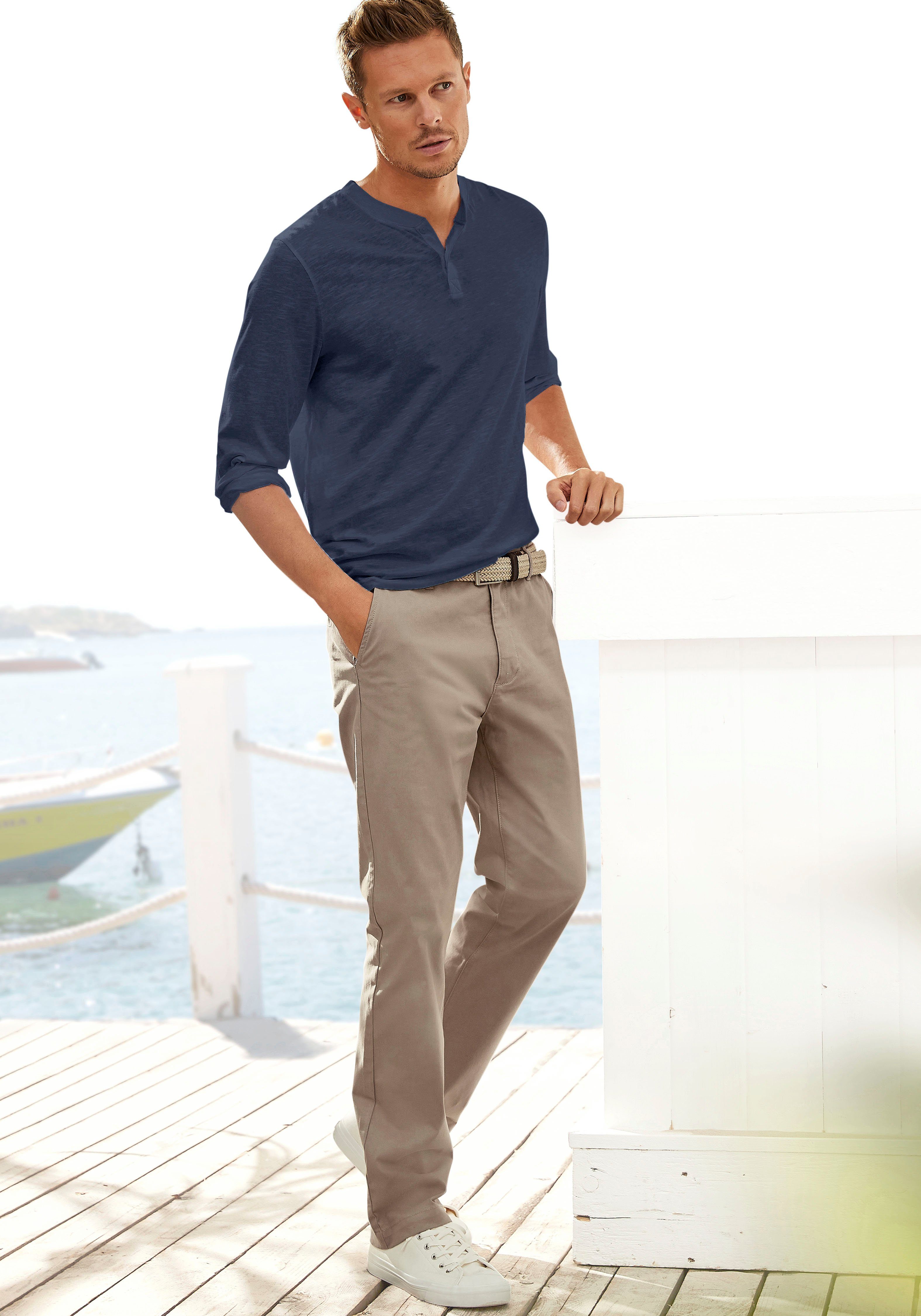 H.I.S Langarmshirt - Henleyshirt langarm (Packung, 2-tlg) Langarm, Shirt mit Knopfleiste aus strukturierter Baumwoll-Qualität