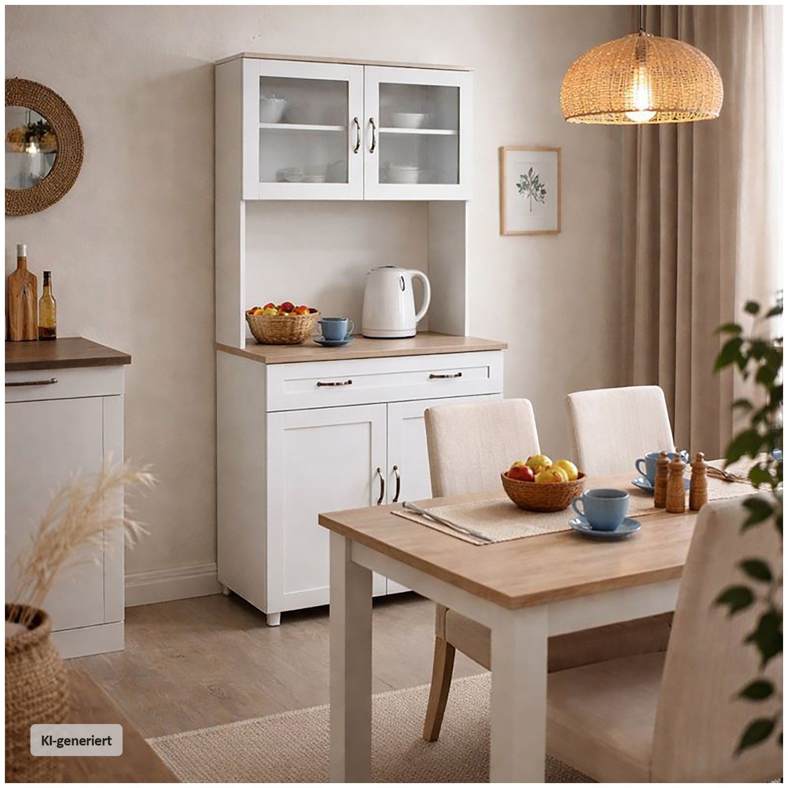 HTI-Living Hochschrank Küchenbuffet mit Glasteil Weiß Blanca (Stück, 1-St., 1 Schrank) Küchenschrank Hochschrank
