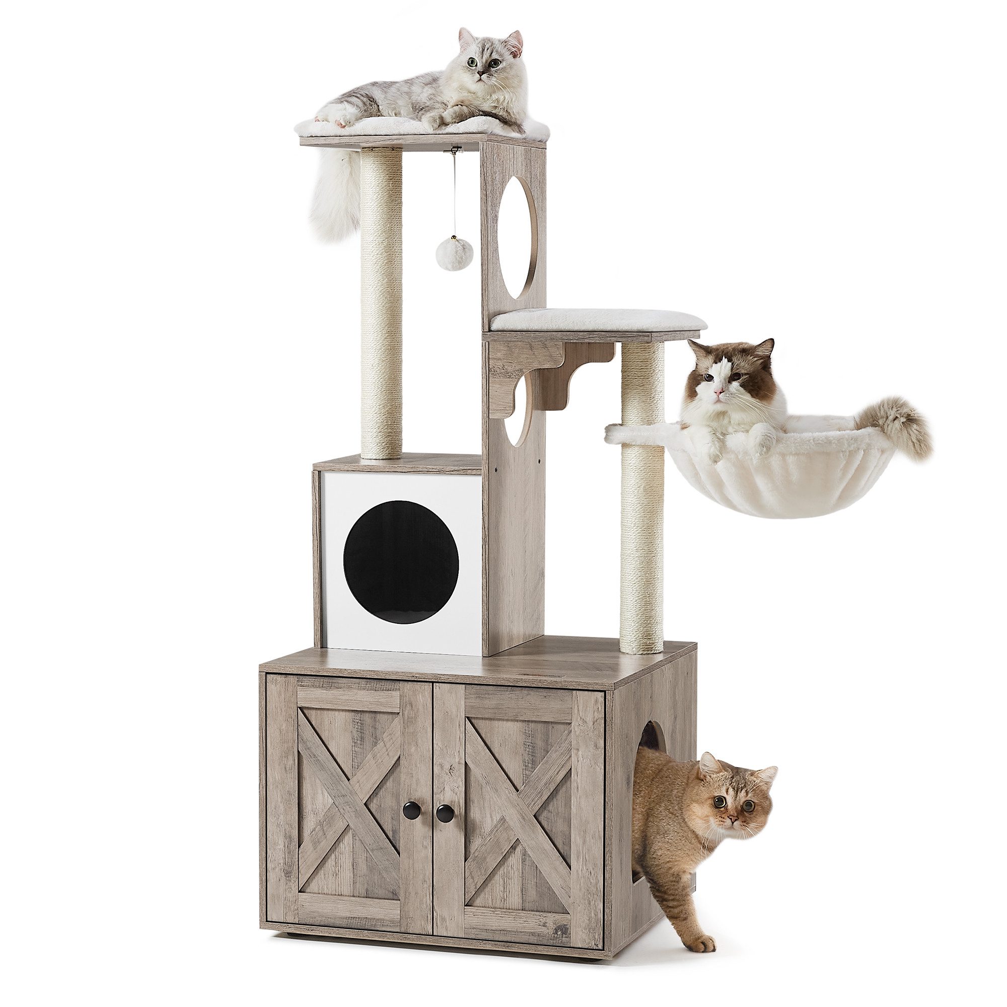 FEANDREA Kratzbaum, 2-in-1 mit Katzenklo, Sisalstämme, Hängematte günstig online kaufen