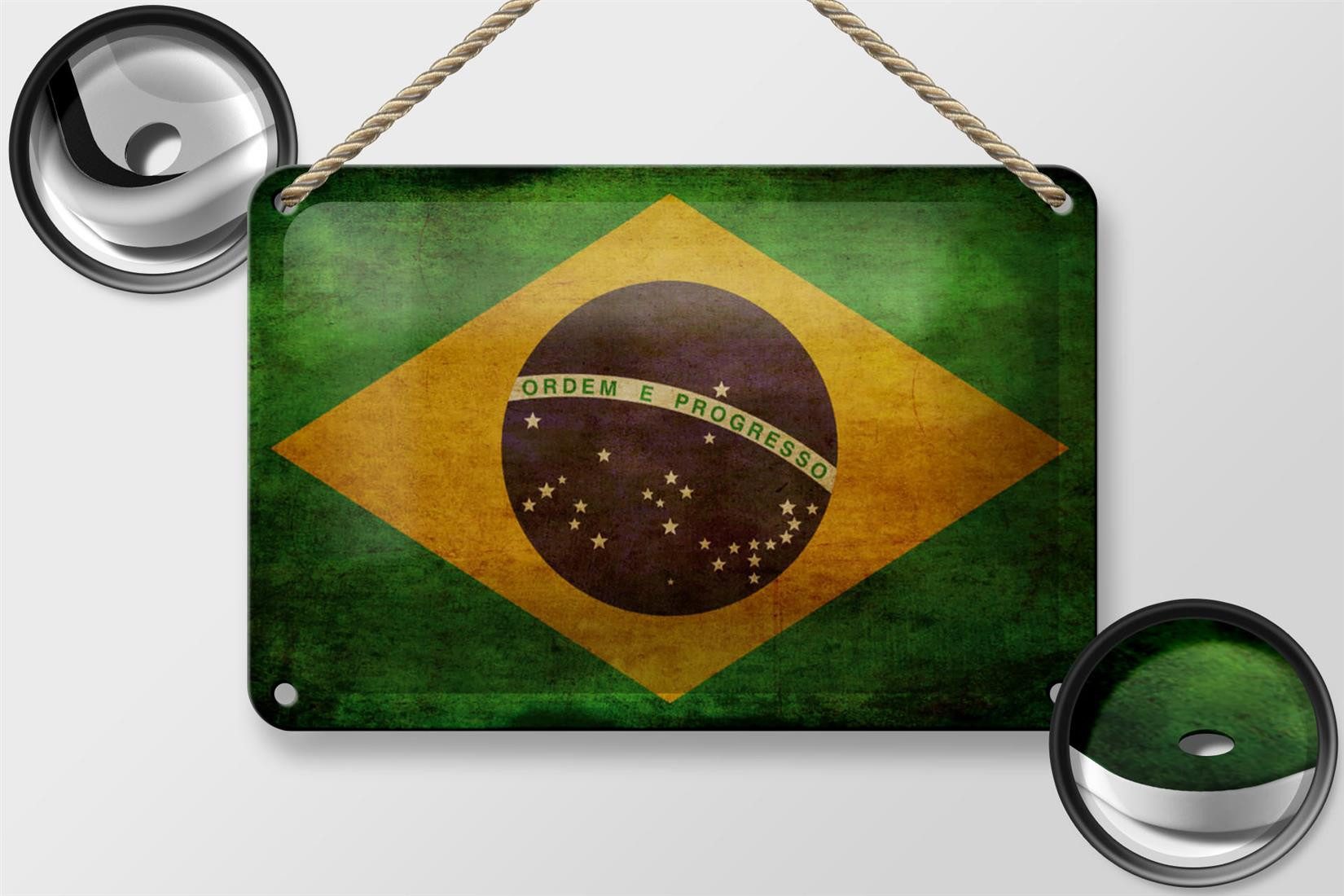 Femer GmbH Metallschild Flagge 18x12cm Brasilien, (1 St), gewölbte Oberfläche, abgerundete Ecken, umgeschlagene Kanten