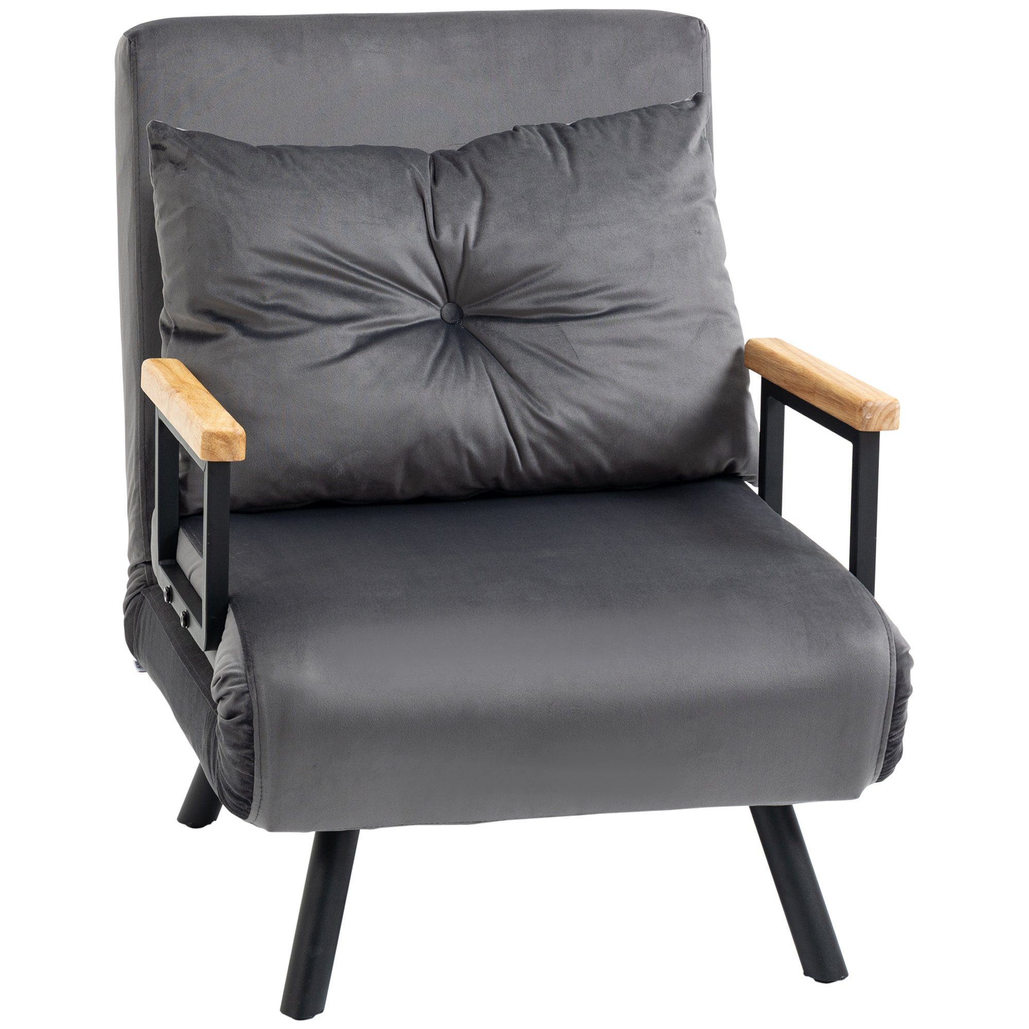 HOMCOM Sessel 2-in-1 Schlafsessel 81 Gästebett, 73 1-St., cm x verstellbare mit Kopfstütze 63 Dunkelgrau, Samtd-Optik x (Relaxsessel, Schlafsofa), Samtoptik