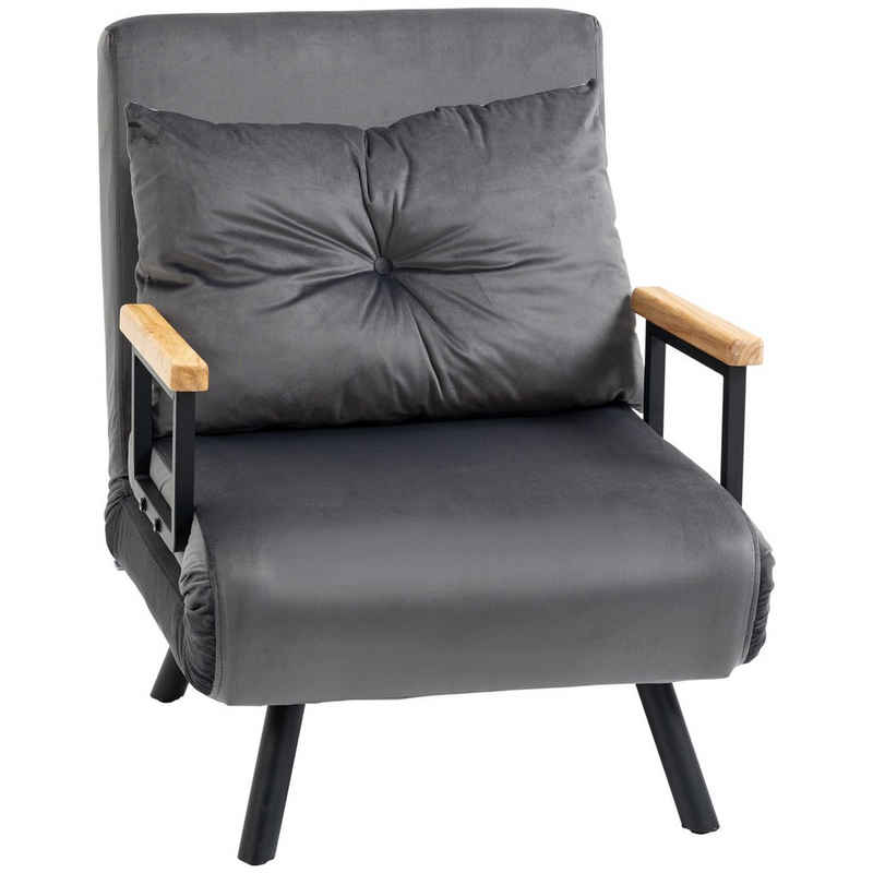 HOMCOM Sessel 2-in-1 Schlafsessel Gästebett, verstellbare Kopfstütze Samtd-Optik (Relaxsessel, 1-St., Schlafsofa), mit Samtoptik, Dunkelgrau, 63 x 73 x 81 cm