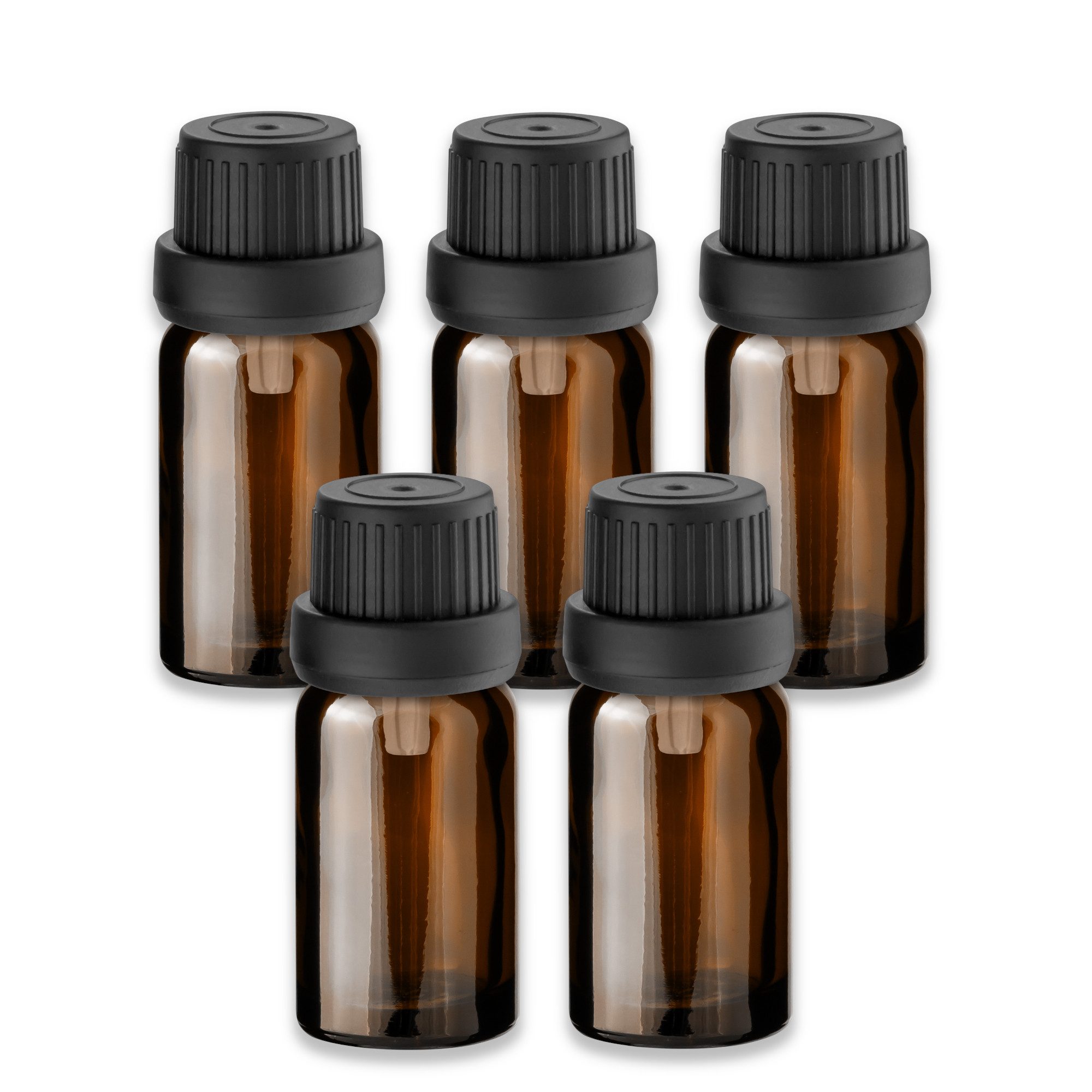 CK Verpackung GmbH Zerstäuberflasche 5x Braunglasflasche 10 ml mit schwarzem Tropfer Tropfeinsatz 18/415