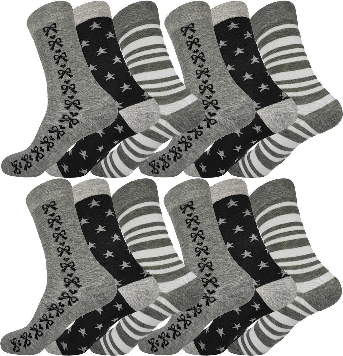 EloModa Freizeitsocken 12 Paar Damen Socken mit Muster Baumwolle; 35-38 39-42 (12-Paar) 12 Paar, Mix6