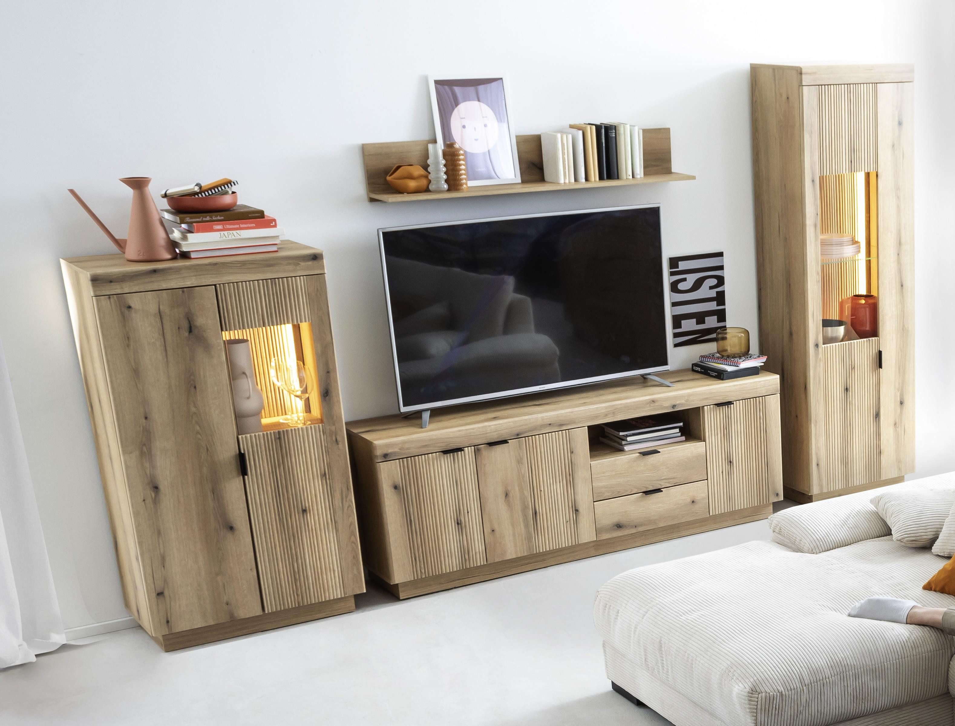 Meble Wójcik Wohnwand (4-teilig) in Coast Evoke Eiche Dekor - 328x197x40 (BxHxT), (4-teilig)