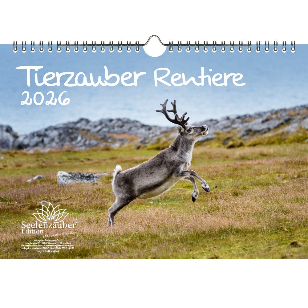Seelenzauber Wandkalender Tierzauber Rentiere DIN A4 Kalender für 2026 - Seelenzauber