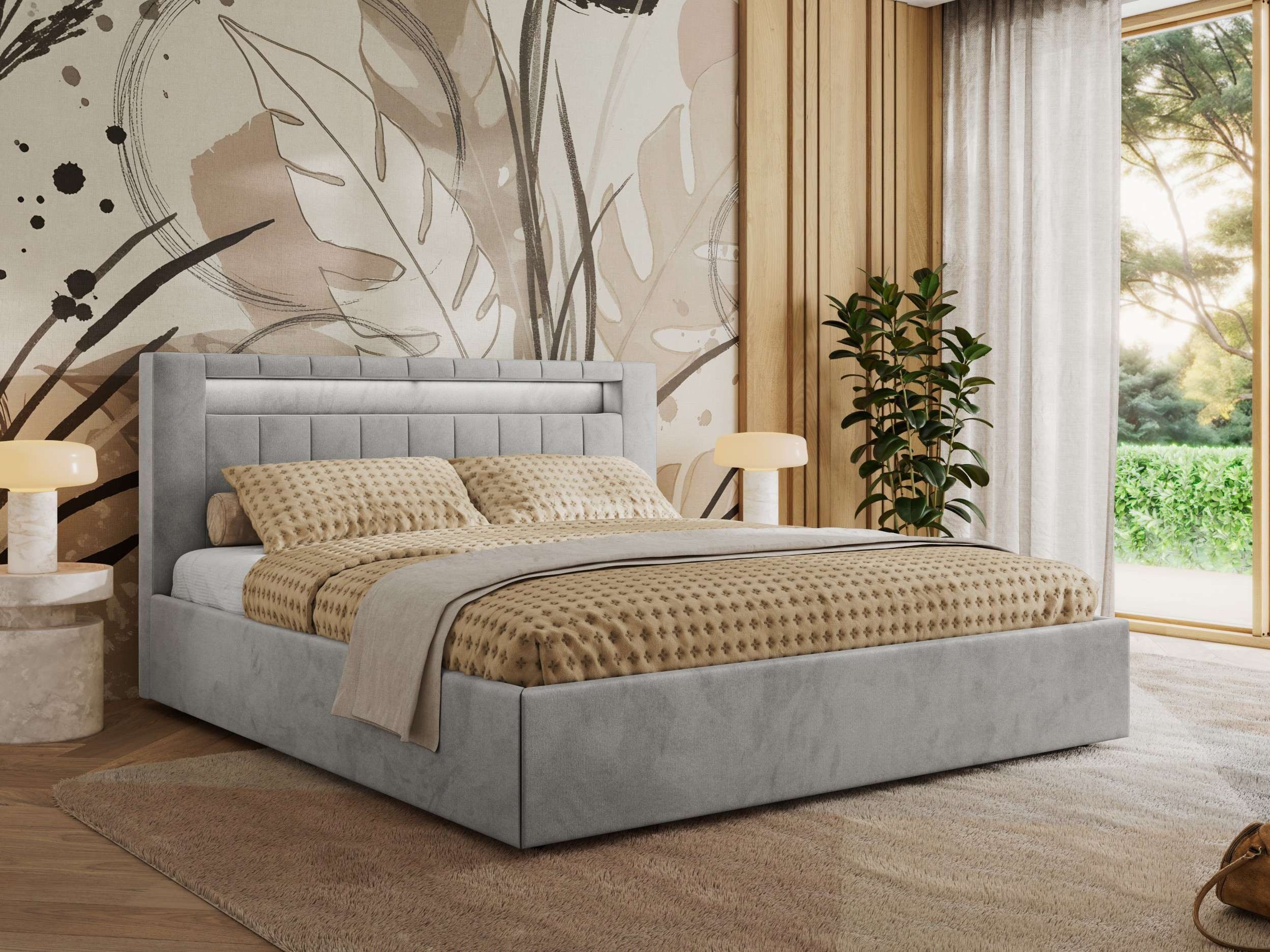 MKS MÖBEL Polsterbett GOLD 5 Classic (Bett, Bett mit Bettkasten & LED-Kopfteil), Lattenrost integriert, 140–200x200 cm