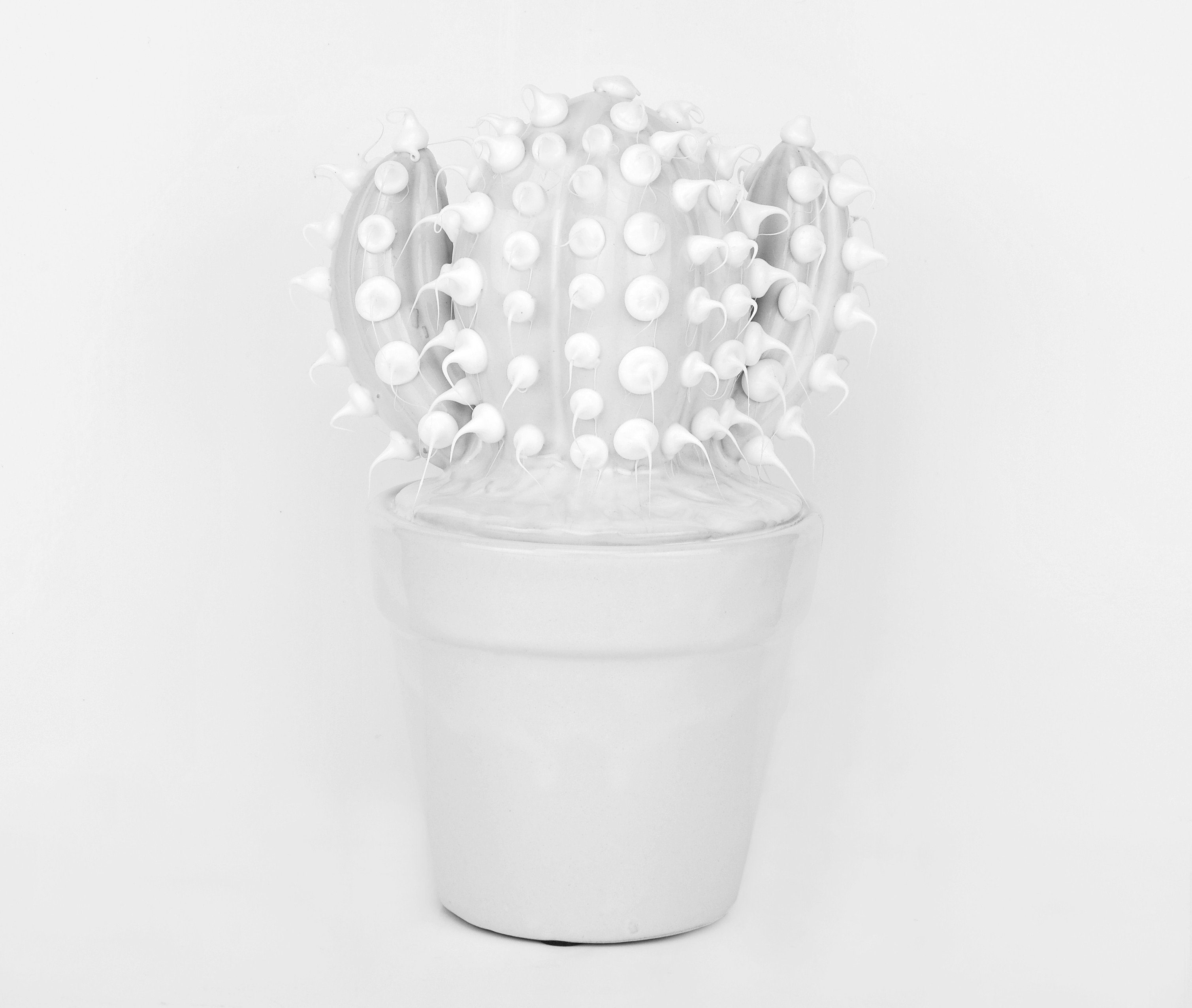 Handgefertigter M in Weiß/Grau Dekofigur Deko-Kaktus Keramik aus Emma MamboCat