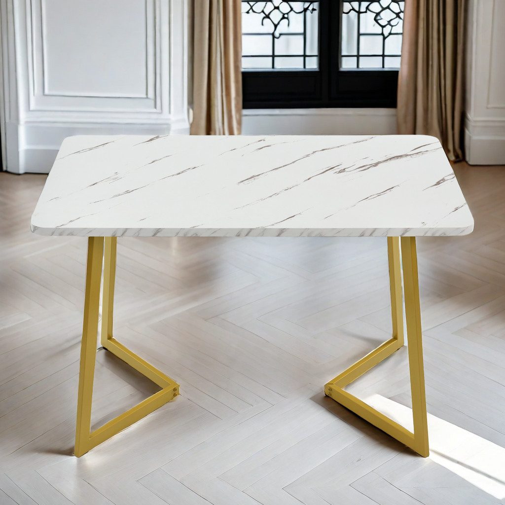 IDEASY Esstisch Moderner Marmormuster Küchentisch mit Metallbeinen, 117x68cm, Gestell aus Metall Rechteckiger, für Esszimmer Wohnzimmer
