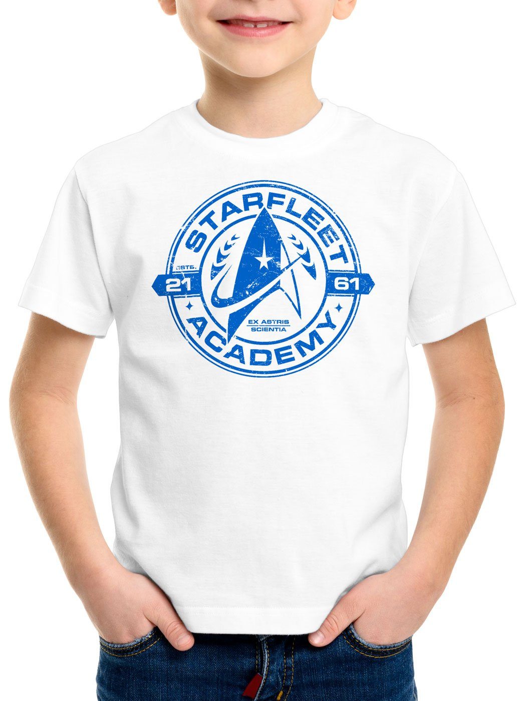 style3 Print-Shirt Kinder T-Shirt Starfleet Academy trekkie trek kirk spock weiß