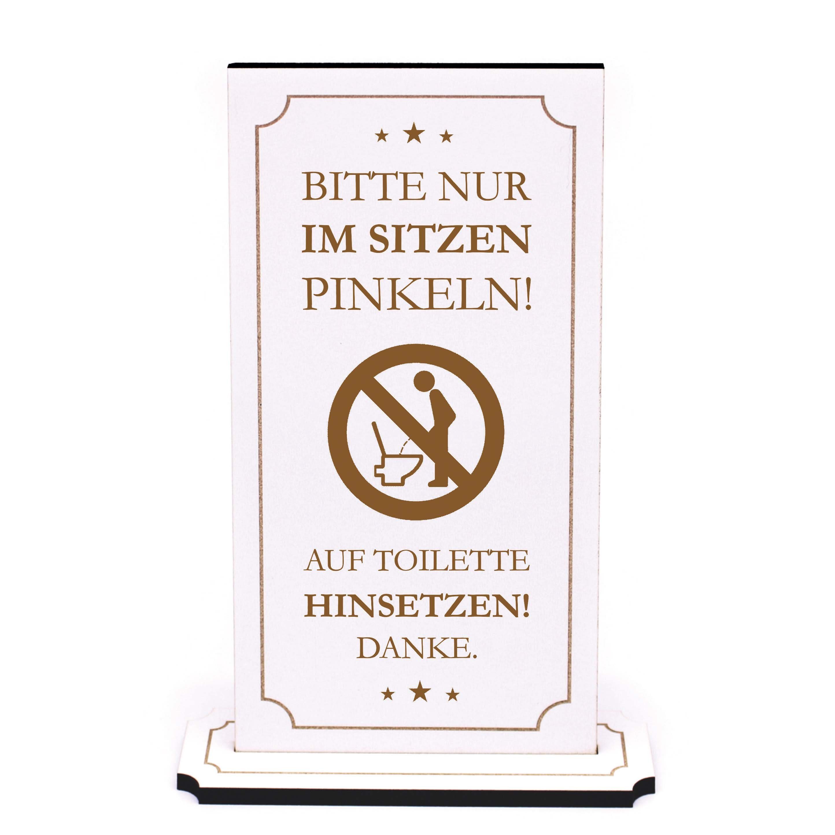 Dekolando Hinweisschild Aufsteller Toilette WC - Bitte nur im Sitzen Pinkeln Hinsetzen Schild, (weiß), 10 x 20 x 0,5 cm, zweiteilig
