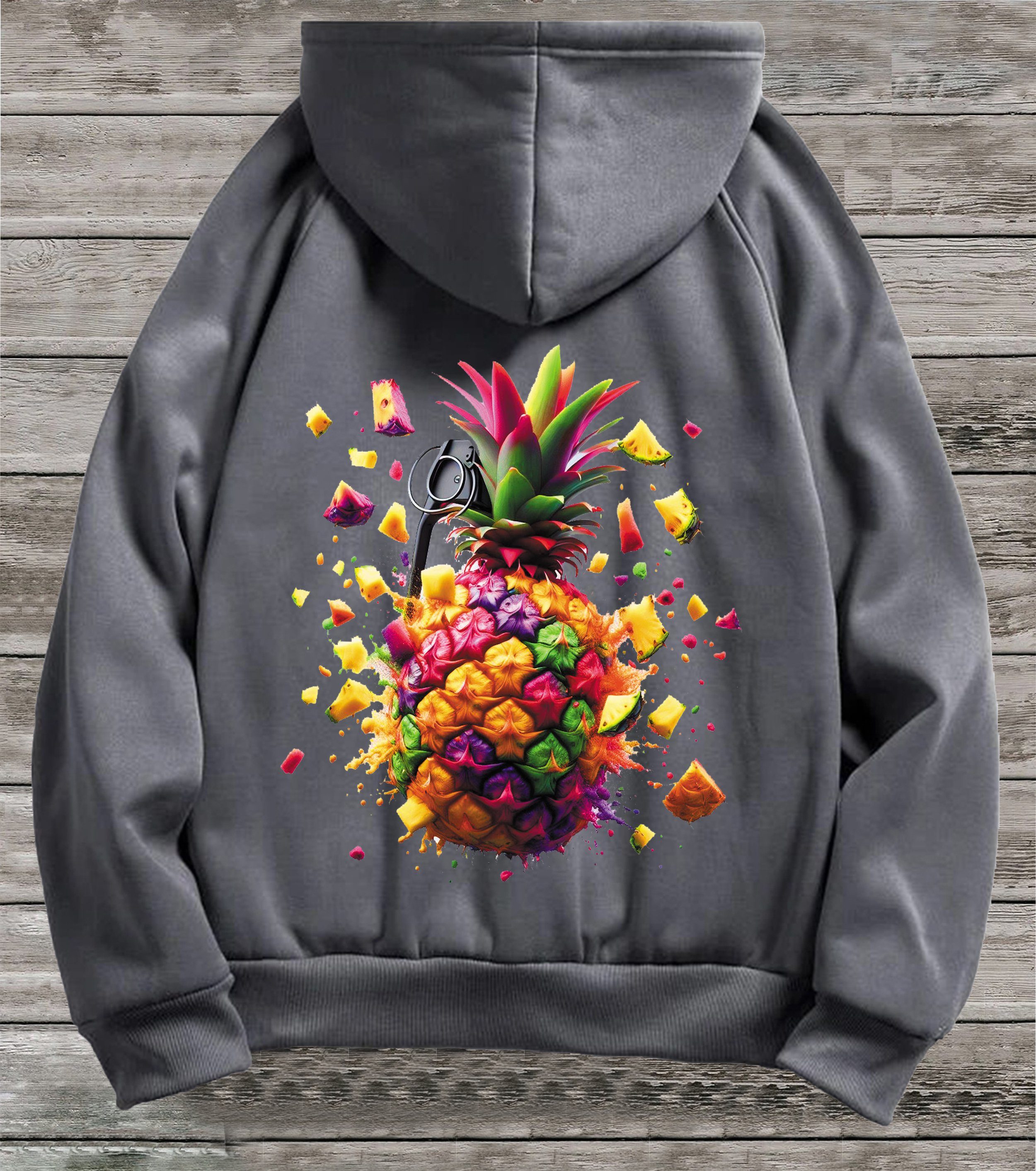 Kapuzenpullover Damen Hoodie Pullover Basic Pulli mit 2 Seitentaschen Ananas