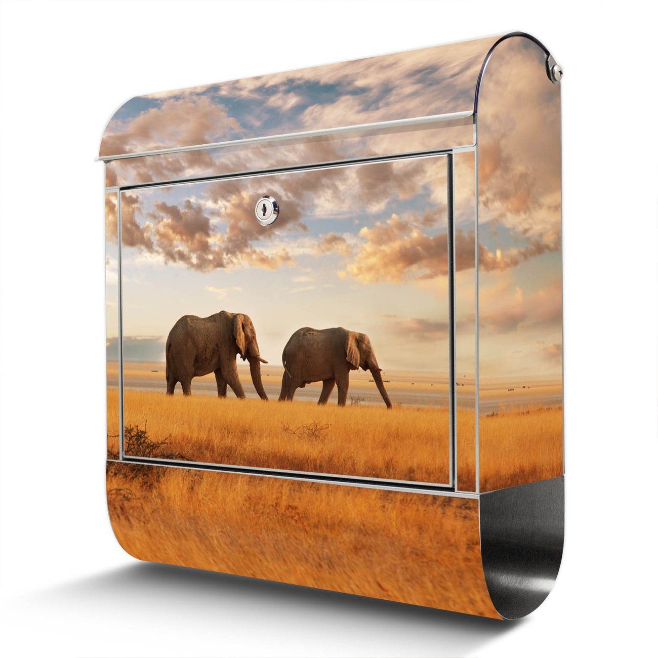 banjado Wandbriefkasten Edelstahl Elefanten (Wandbriefkasten groß, mit Zeitungsfach), 38 x 42,5 x12cm