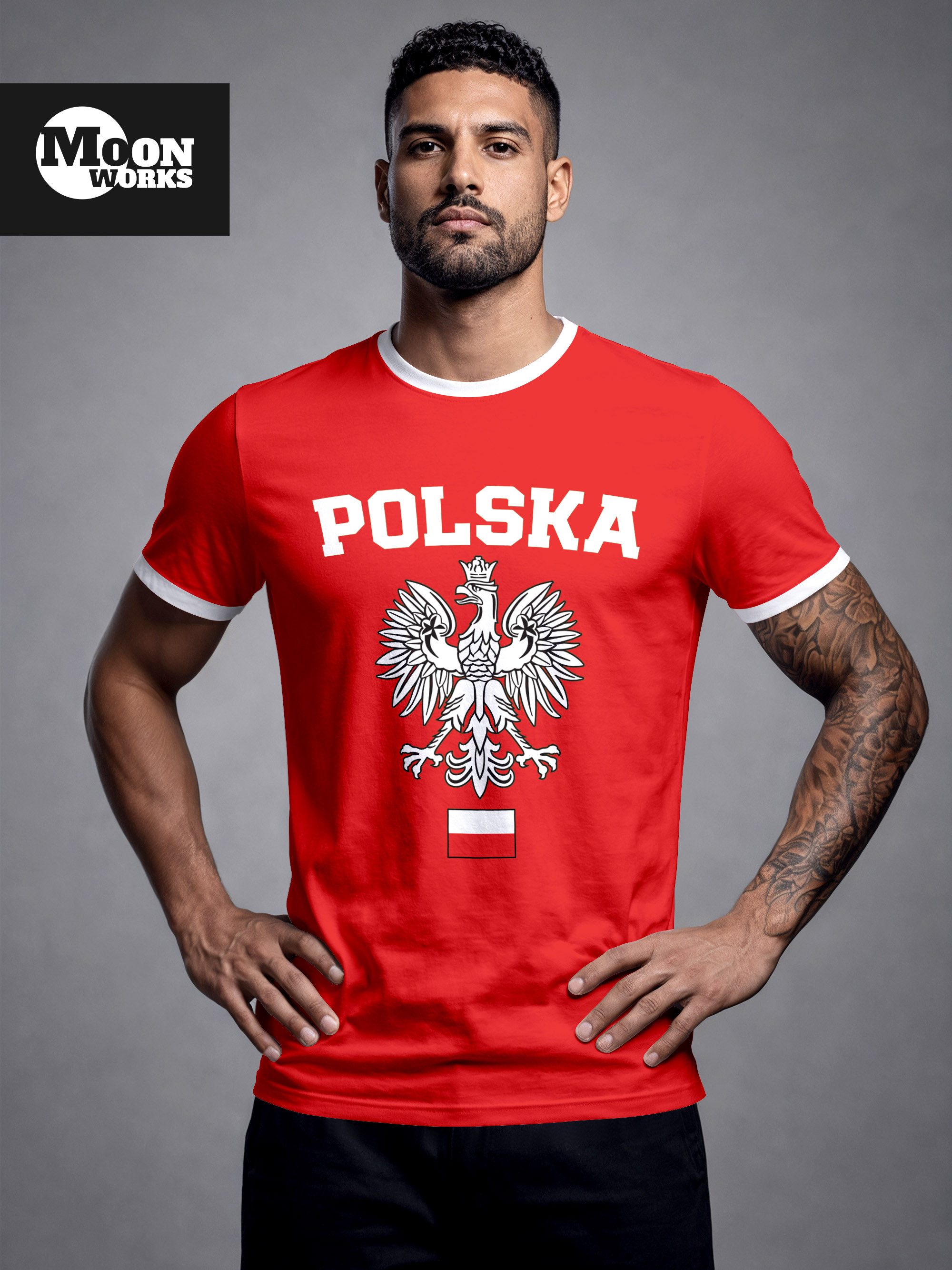 MoonWorks Print-Shirt Herren WM-Shirt WM Polska Polen Poland Flagge World Cup Weißer Adler mit Print