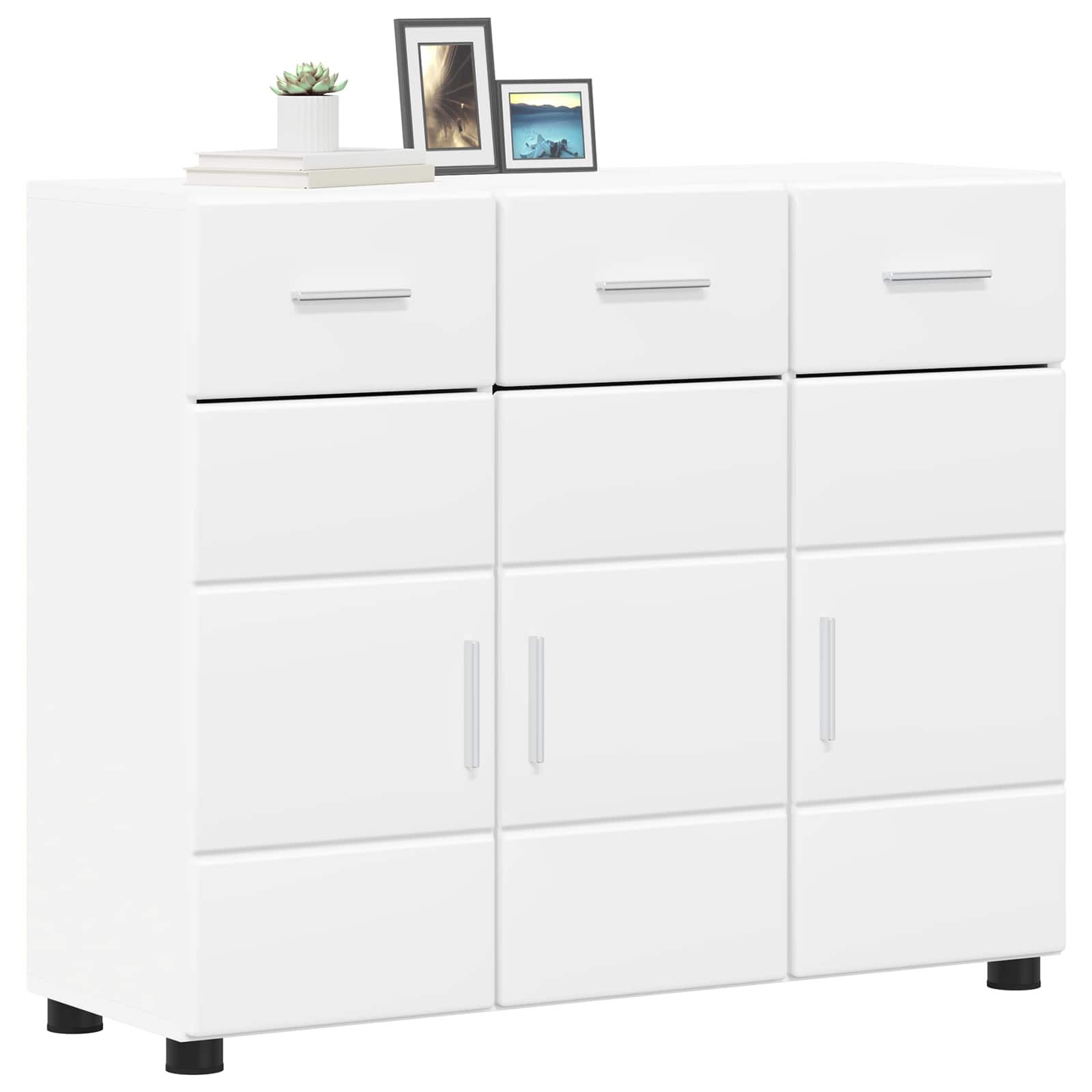 vidaXL Wohnzimmer-Set Sideboard FLORIN 88,5 x 30,5 x 73 cm Weiß Holzwerkstoff, (1-St)